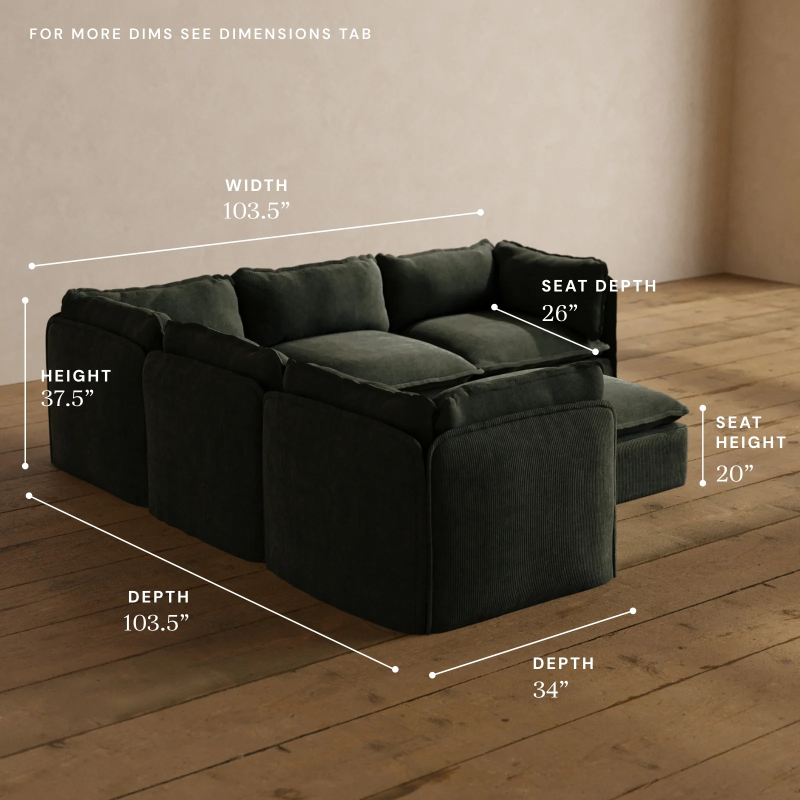 Modular Washable 5-Seater Corner Sectional + Ottoman in Olivine | Deluxe+ Seat | Cloud Pillow - Image 5
