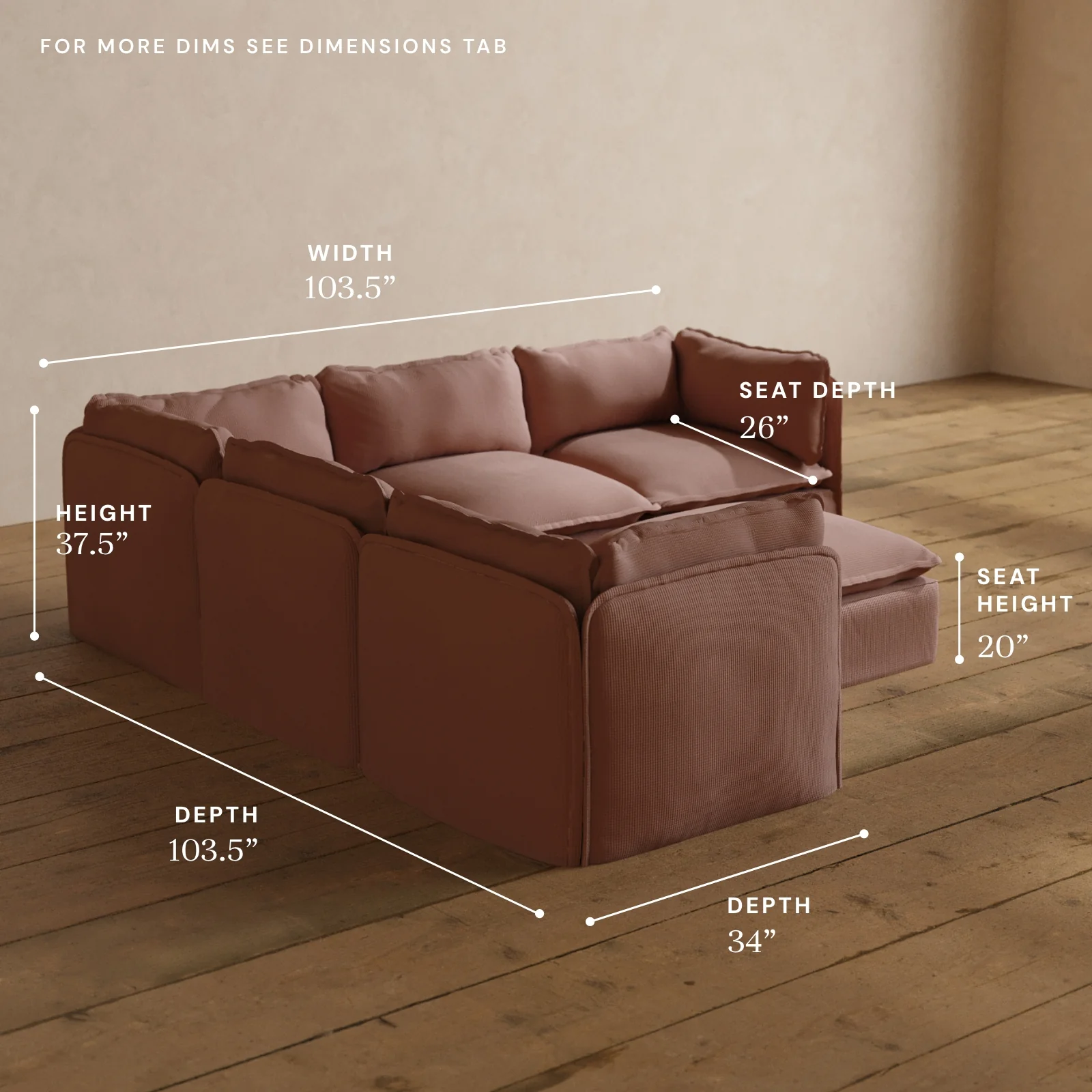 Modular Washable 5-Seater Corner Sectional + Ottoman in Sakura | Deluxe+ Seat | Cloud Pillow - Image 5