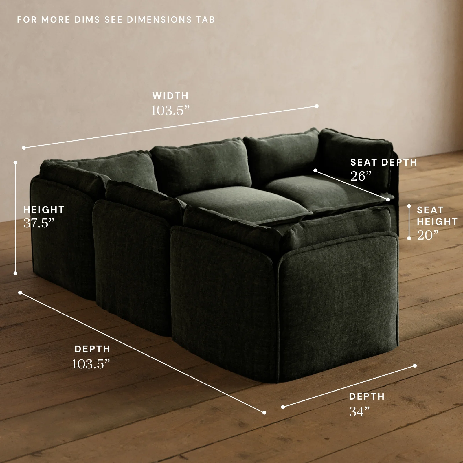 Modular Washable 5-Seater Corner Sectional in Willow | Memorix+ Seat | Contour Pillow - Image 5