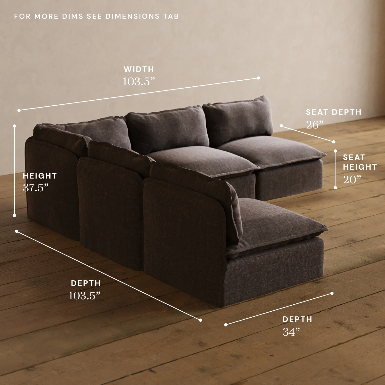 Modular Washable 5-Seater Open-Ends Corner Sectional in Caviar | Deluxe+ Seat | Cloud Pillow - Image 5