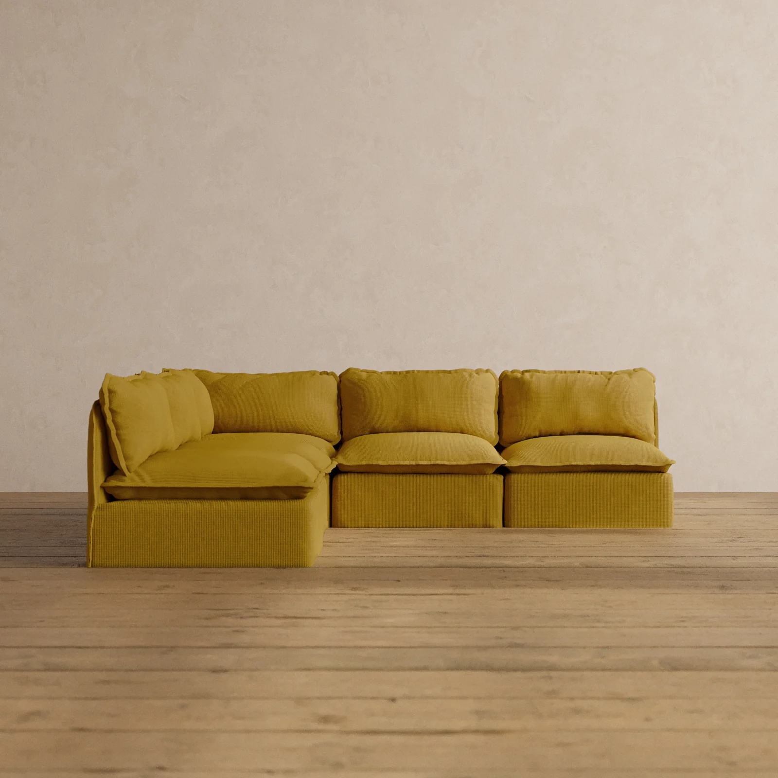 Modular Washable 5-Seater Open-Ends Corner Sectional in Kiiro | Memorix+ Seat | Contour Pillow