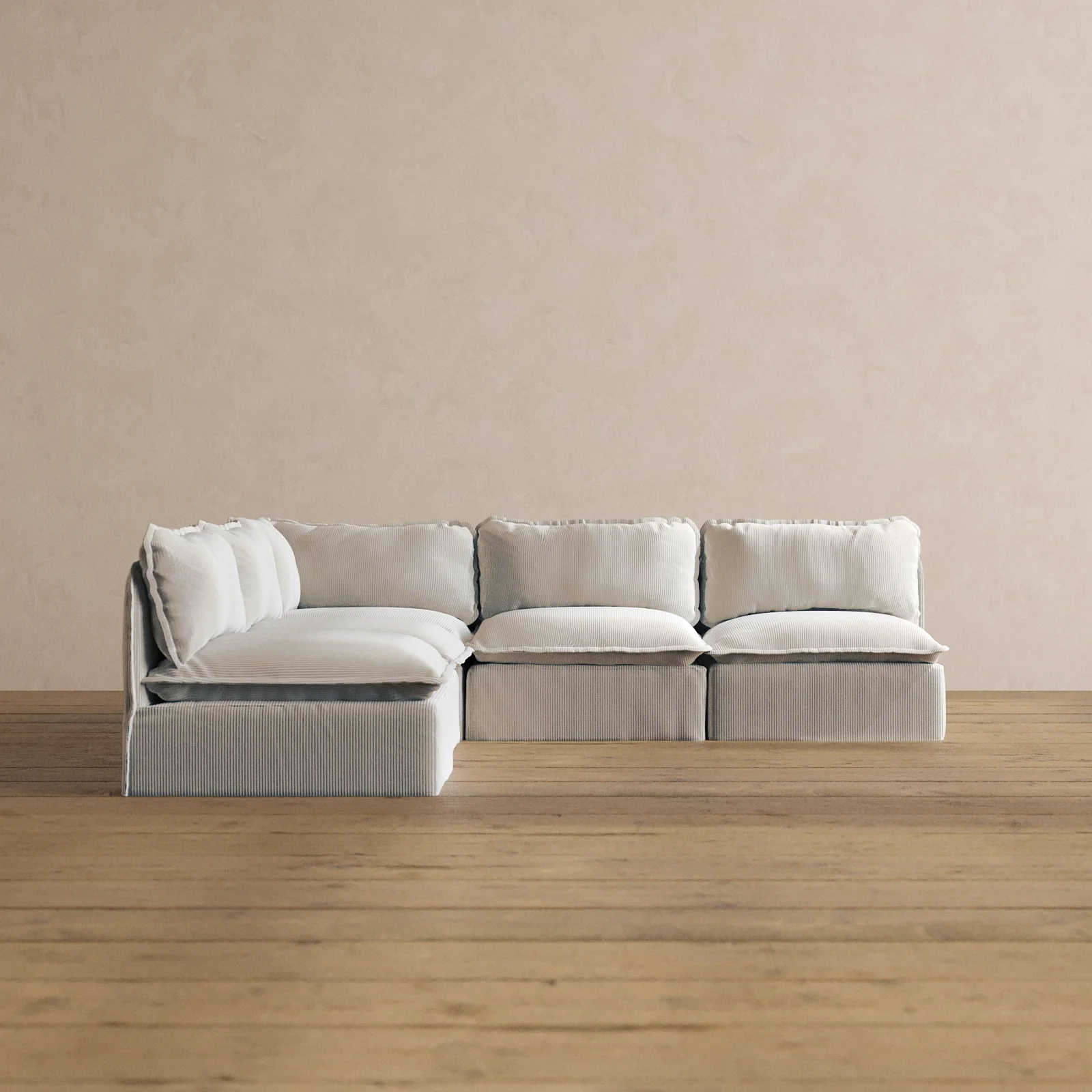 Modular Washable 5-Seater Open-Ends Corner Sectional in Milk | Memorix+ Seat | Contour Pillow