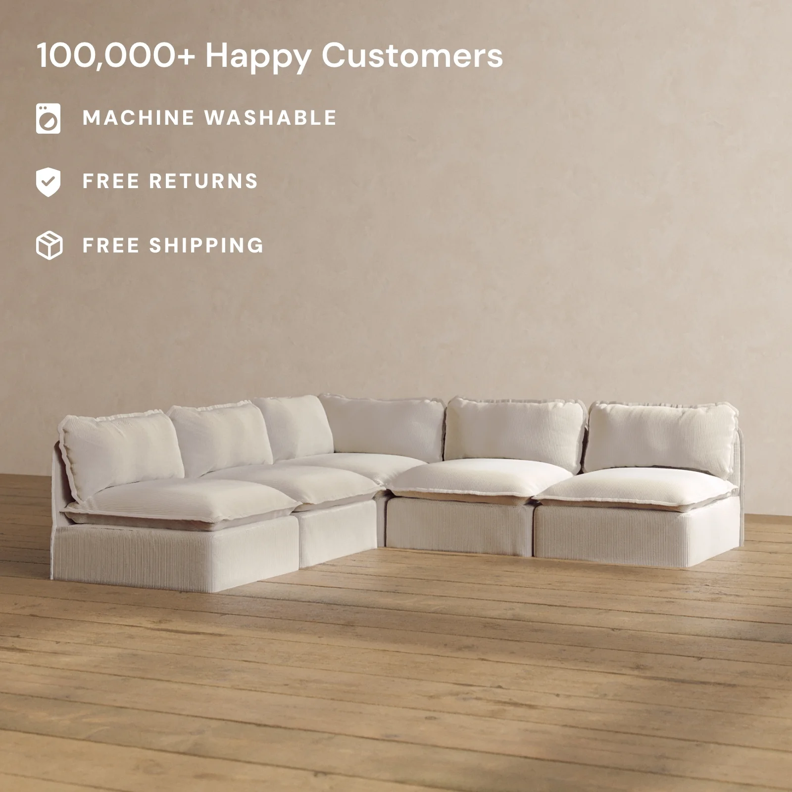 Modular Washable 5-Seater Open-Ends Corner Sectional in Milk | Memorix+ Seat | Contour Pillow - Image 2