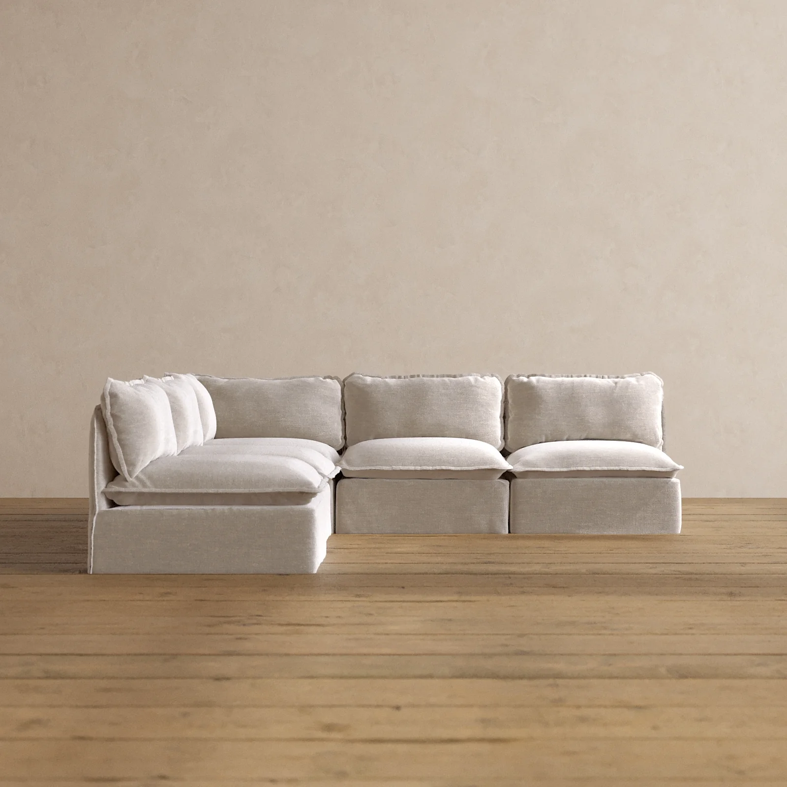 Modular Washable 5-Seater Open-Ends Corner Sectional in Mist | Memorix+ Seat | Contour Pillow