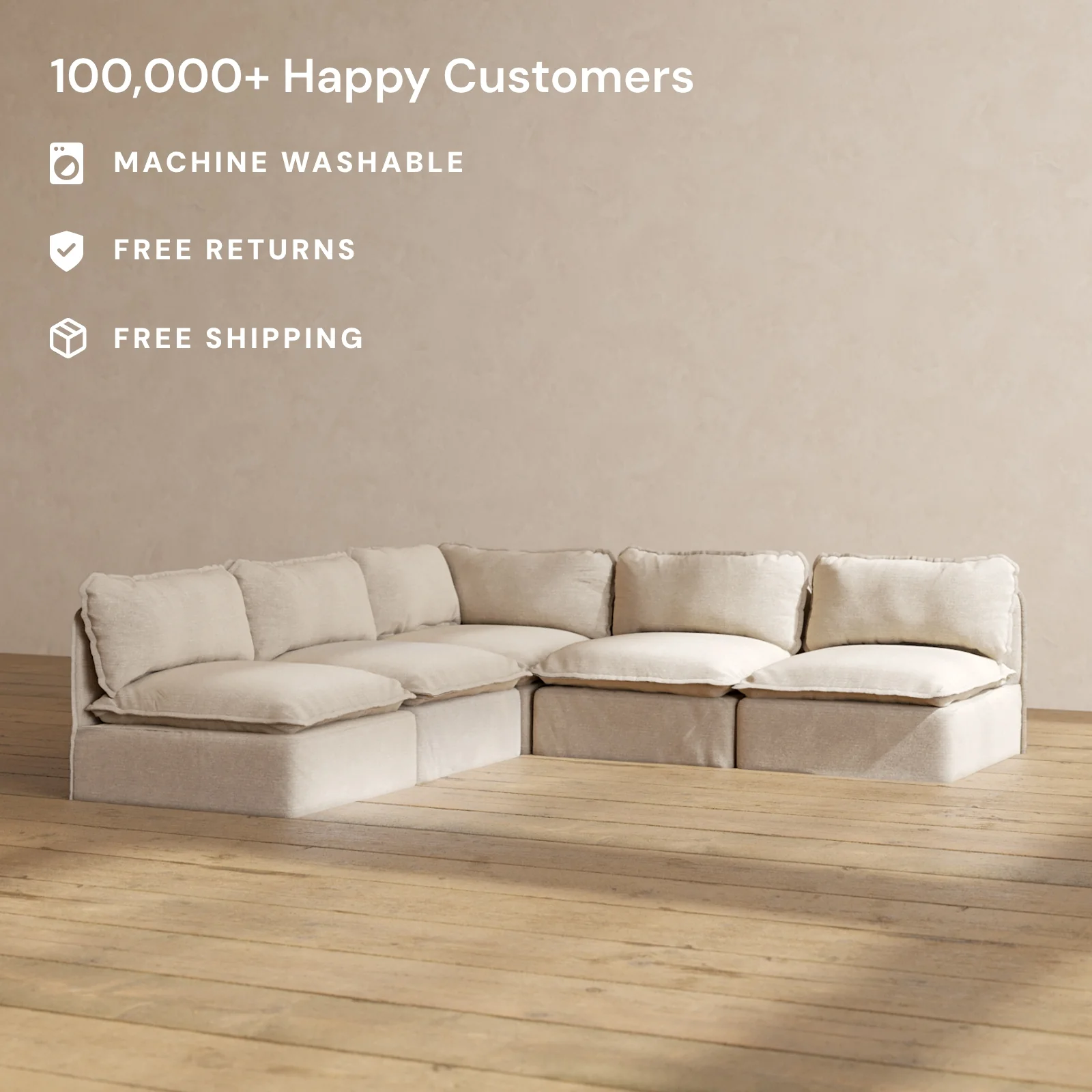 Modular Washable 5-Seater Open-Ends Corner Sectional in Oat | Memorix+ Seat | Contour Pillow - Image 2