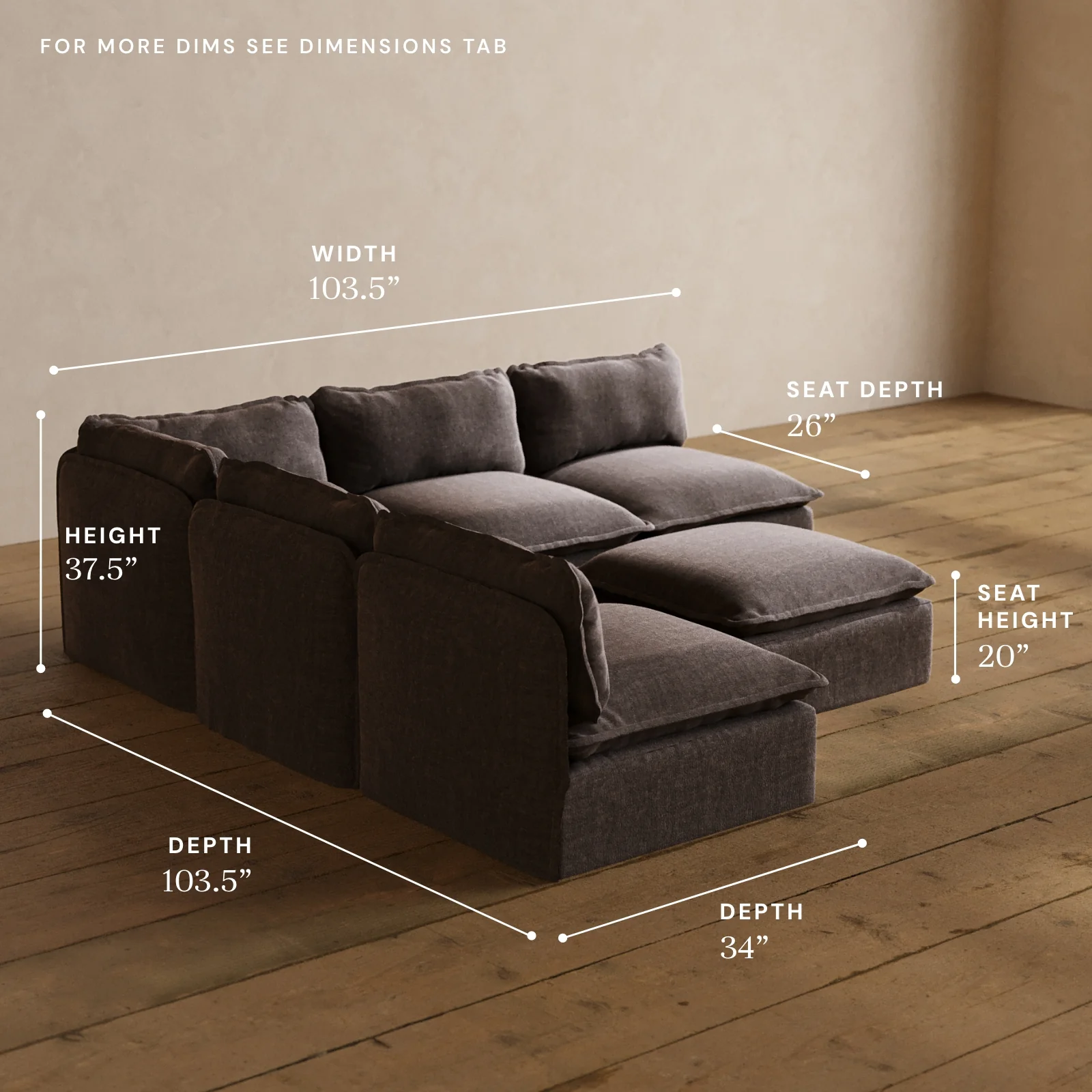 Modular Washable 5-Seater Open-Ends Corner Sectional + Ottoman in Caviar | Deluxe+ Seat | Cloud Pillow - Image 5