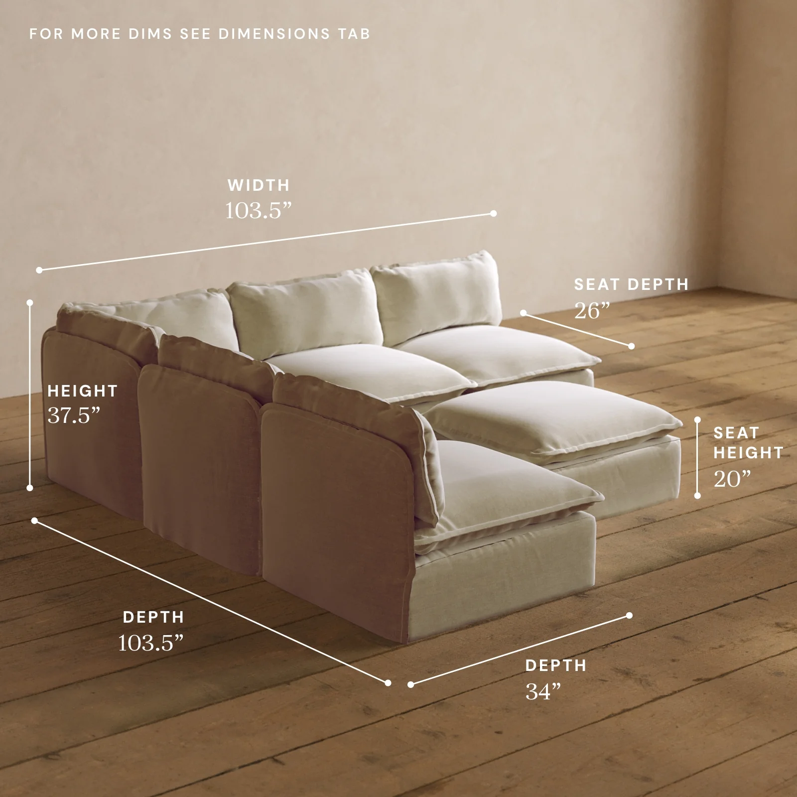 Modular Washable 5-Seater Open-Ends Corner Sectional + Ottoman in Coco | Memorix+ Seat | Contour Pillow - Image 5