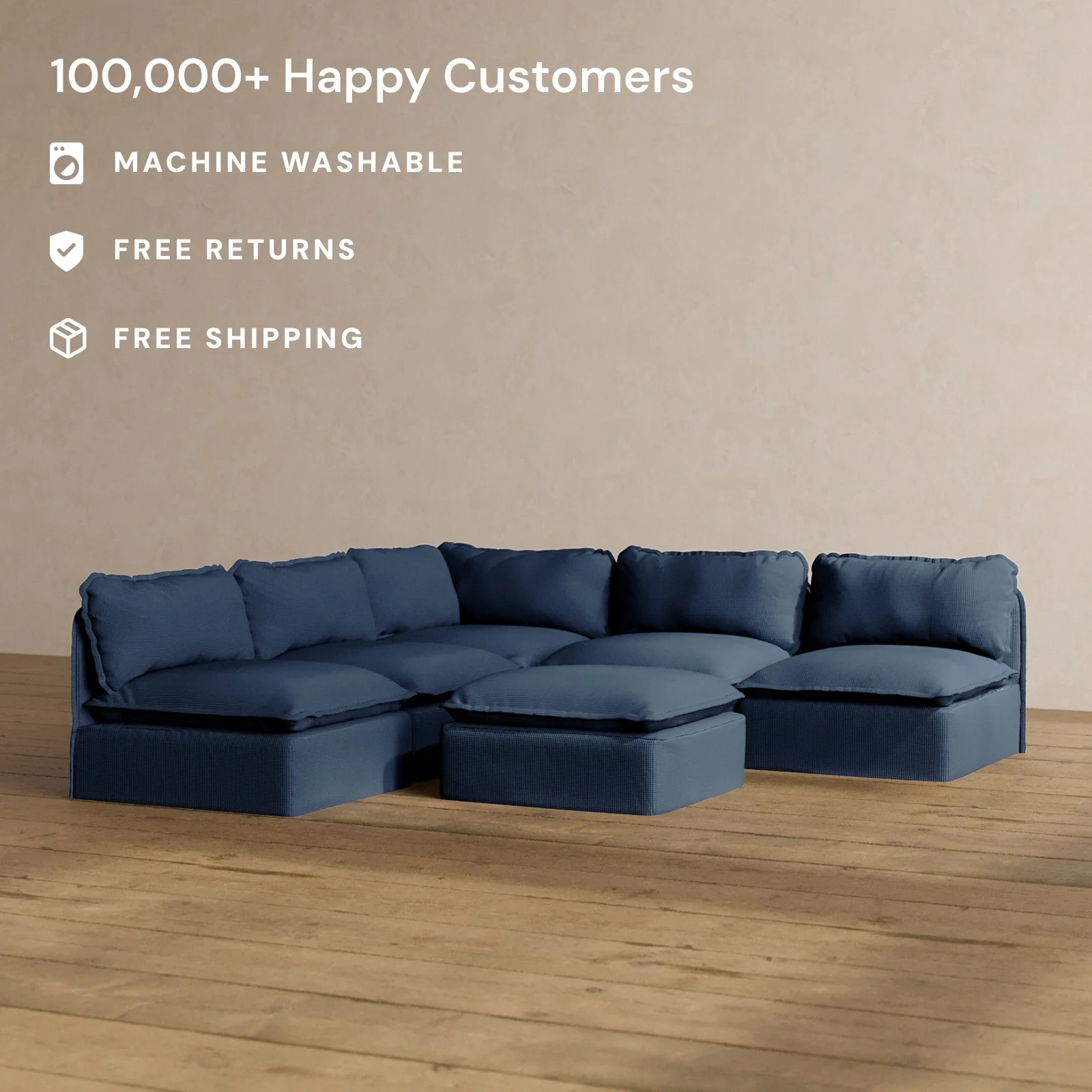 Modular Washable 5-Seater Open-Ends Corner Sectional + Ottoman in Sumi | Memorix+ Seat | Contour Pillow - Image 2