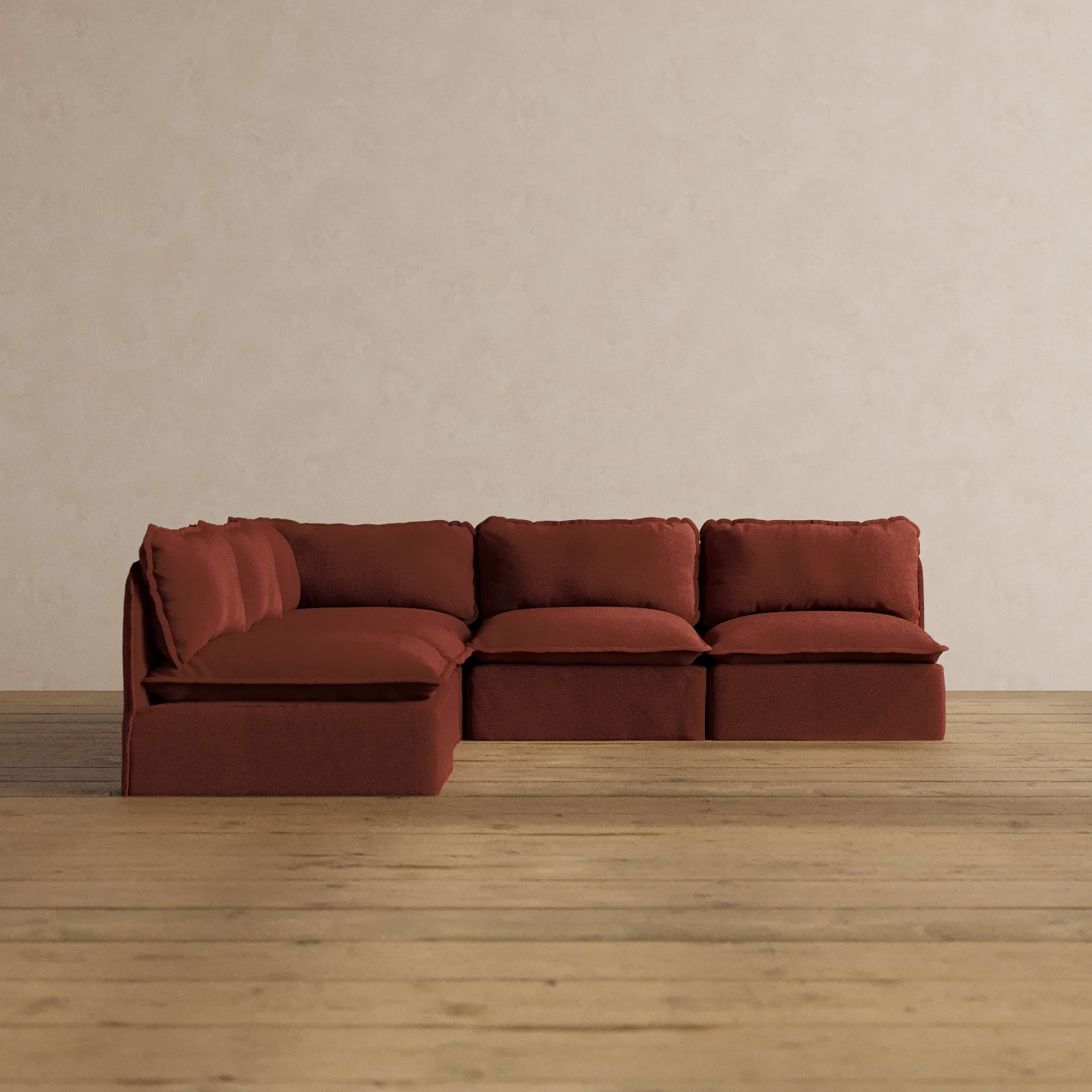 Modular Washable 5-Seater Open-Ends Corner Sectional in Rust | Deluxe+ Seat | Cloud Pillow