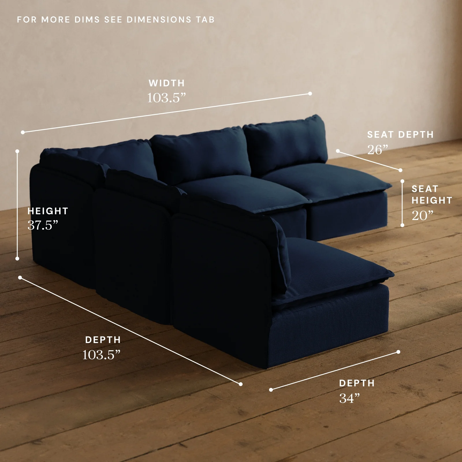 Modular Washable 5-Seater Open-Ends Corner Sectional in Sumi | Deluxe+ Seat | Cloud Pillow - Image 5