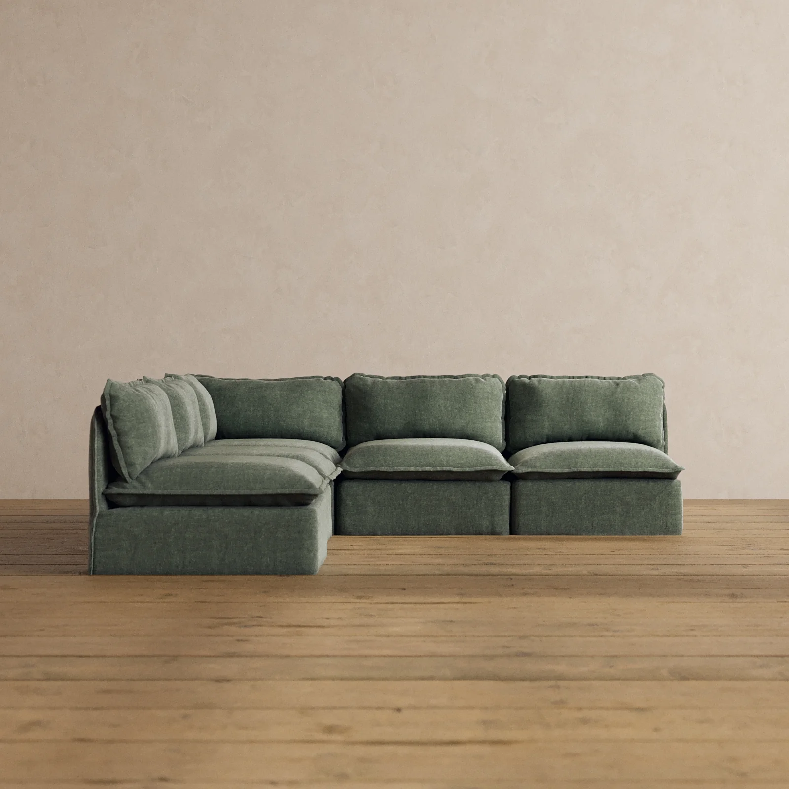 Modular Washable 5-Seater Open-Ends Corner Sectional in Willow | Memorix+ Seat | Contour Pillow