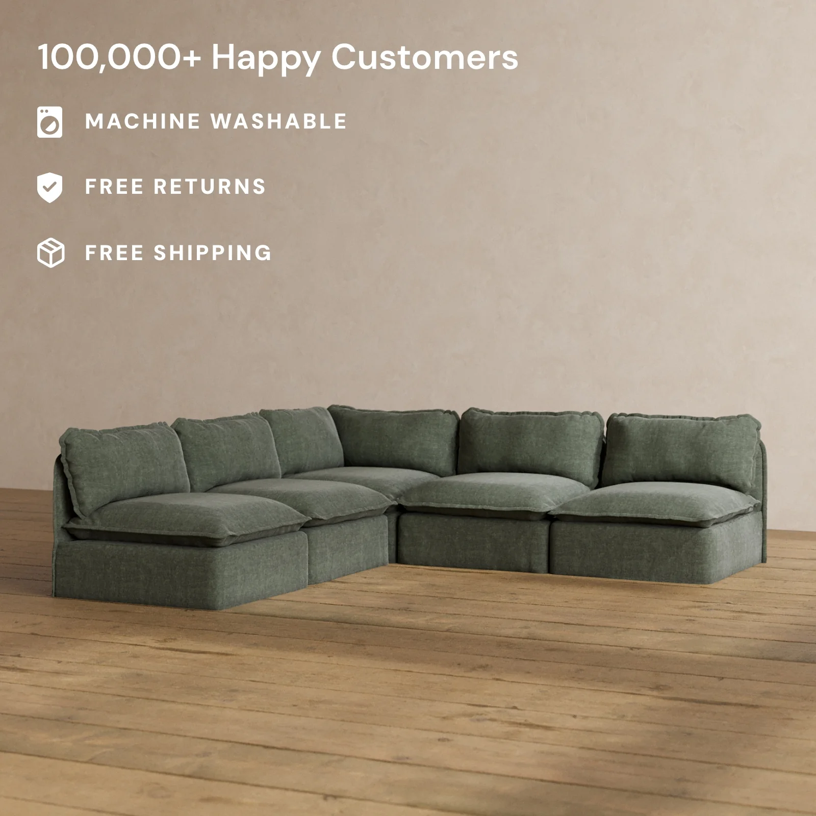 Modular Washable 5-Seater Open-Ends Corner Sectional in Willow | Memorix+ Seat | Contour Pillow - Image 2