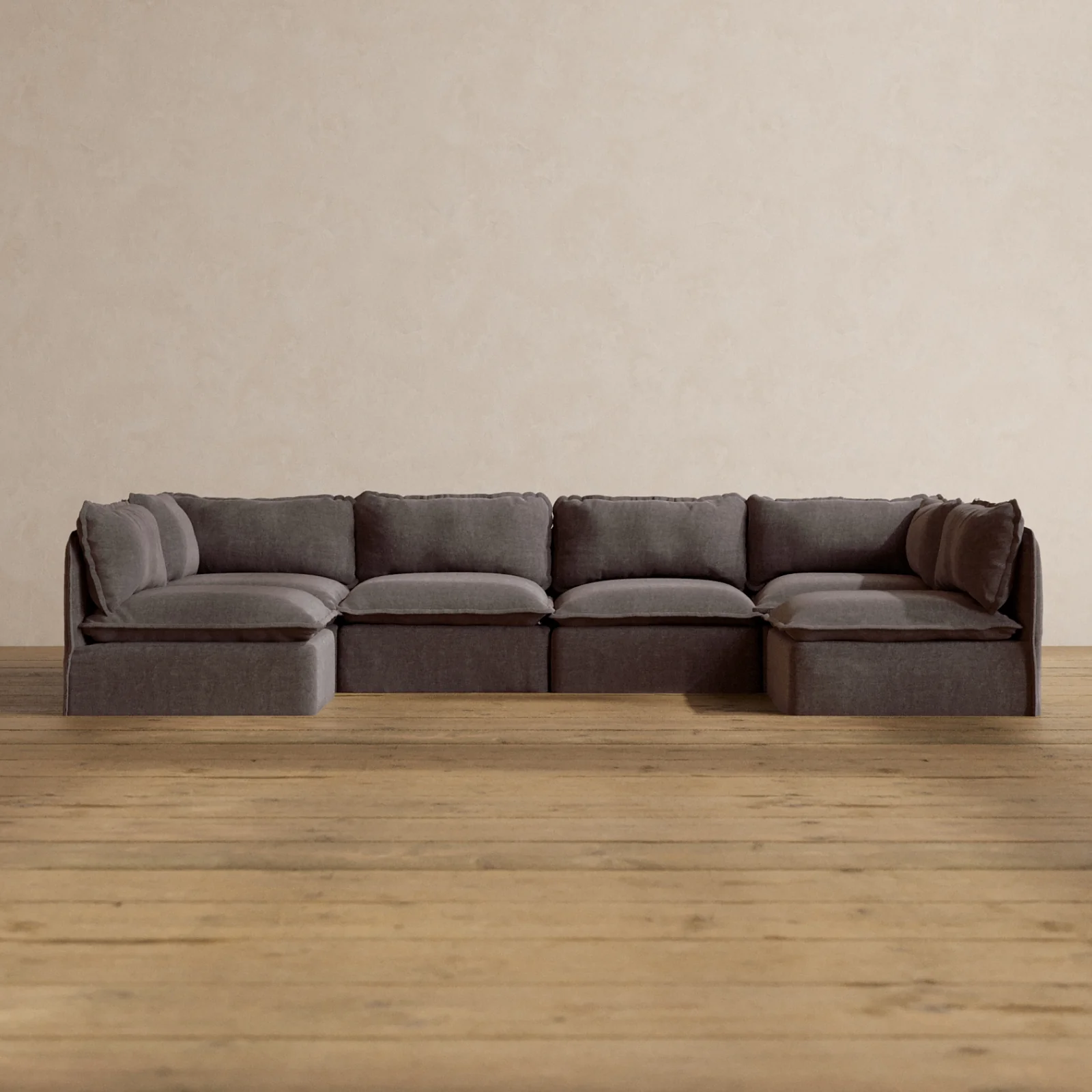 Modular Washable 6-Seater Open-Ends U-Sectional in Caviar | Memorix+ Seat | Contour Pillow
