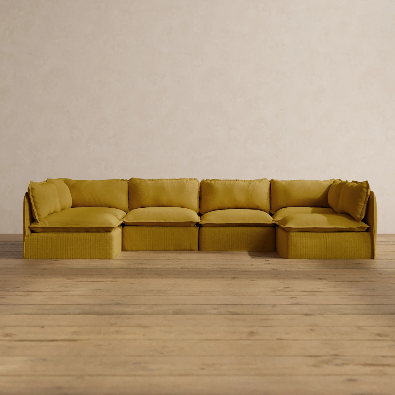 Modular Washable 6-Seater Open-Ends U-Sectional in Kiiro | Memorix+ Seat | Contour Pillow