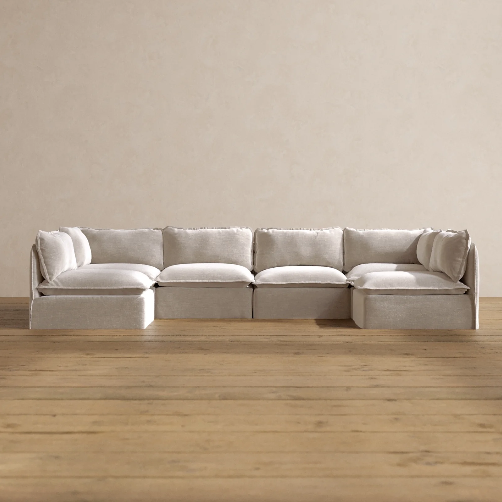 Modular Washable 6-Seater Open-Ends U-Sectional in Mist | Deluxe+ Seat | Cloud Pillow