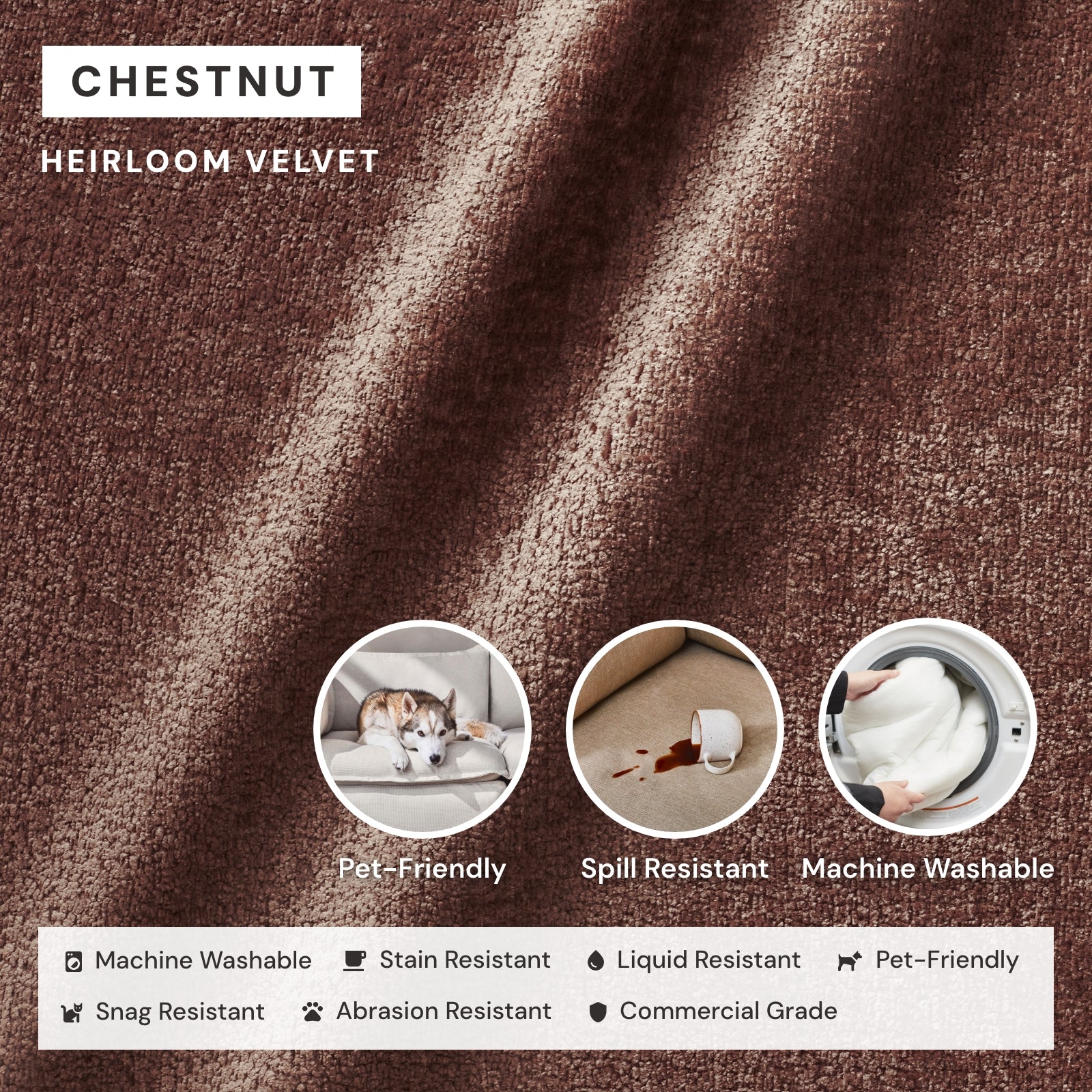 Modular Washable 6-Seater Open-Ends U-Sectional + Ottoman in Chestnut | Deluxe+ Seat | Cloud Pillow - Image 3