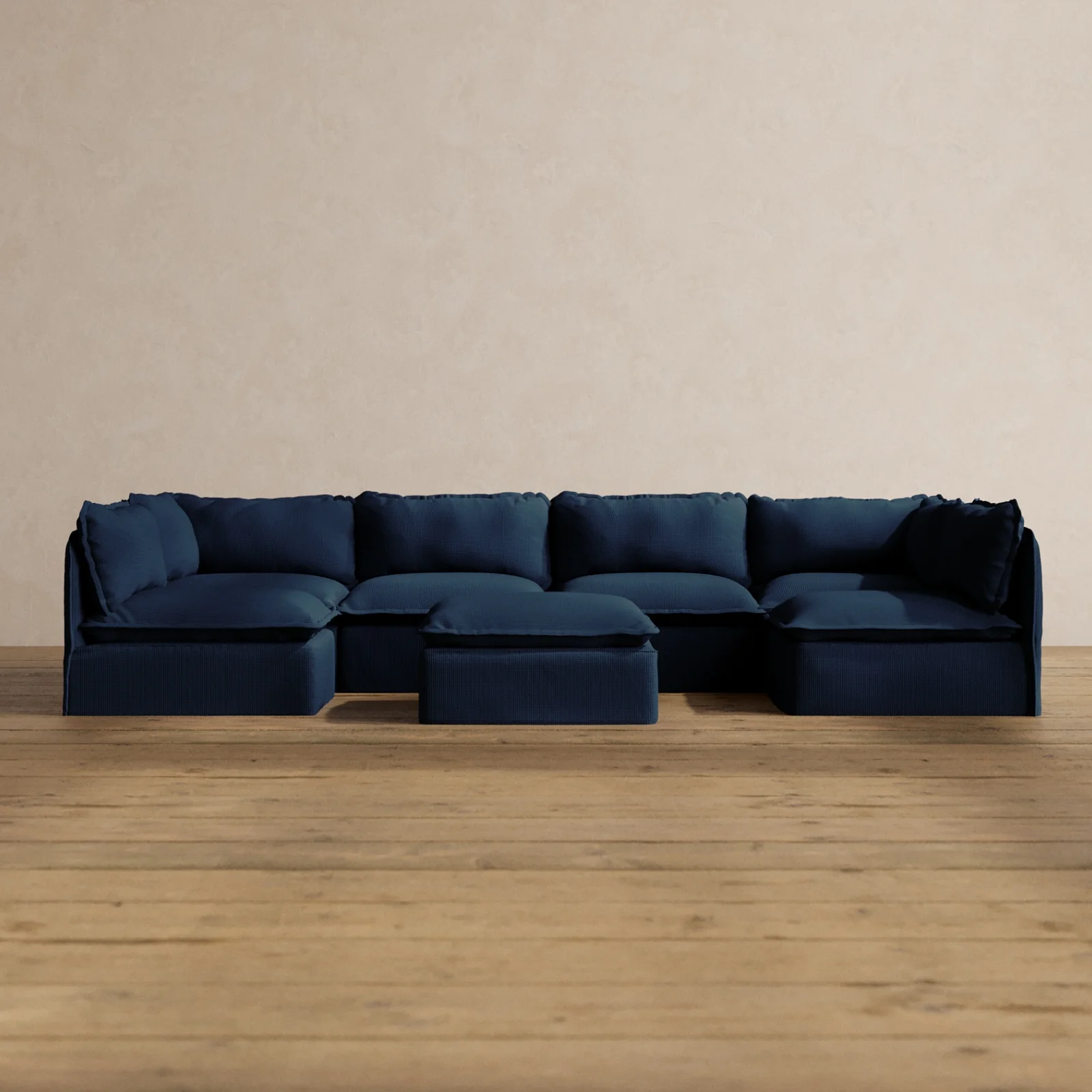 Modular Washable 6-Seater Open-Ends U-Sectional + Ottoman in Sumi | Memorix+ Seat | Contour Pillow