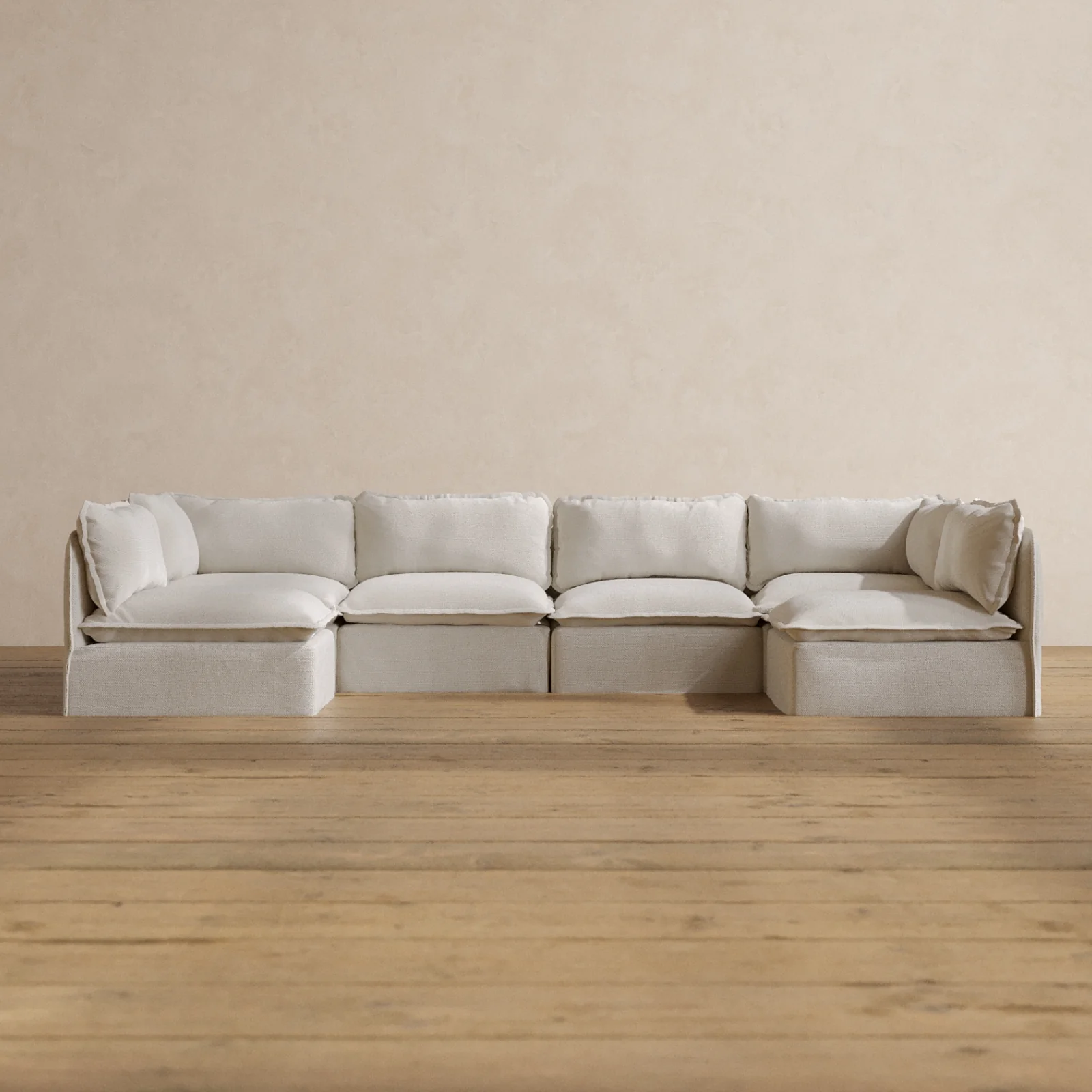 Modular Washable 6-Seater Open-Ends U-Sectional in Powder | Memorix+ Seat | Contour Pillow