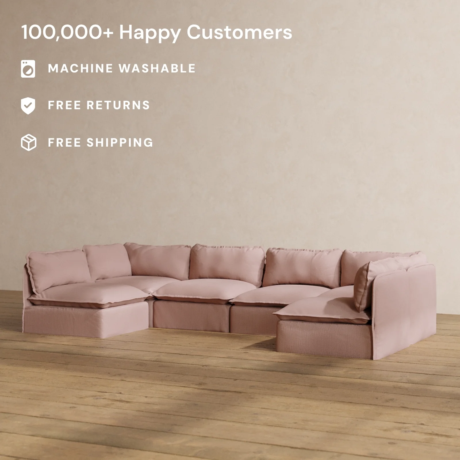 Modular Washable 6-Seater Open-Ends U-Sectional in Sakura | Memorix+ Seat | Contour Pillow - Image 2
