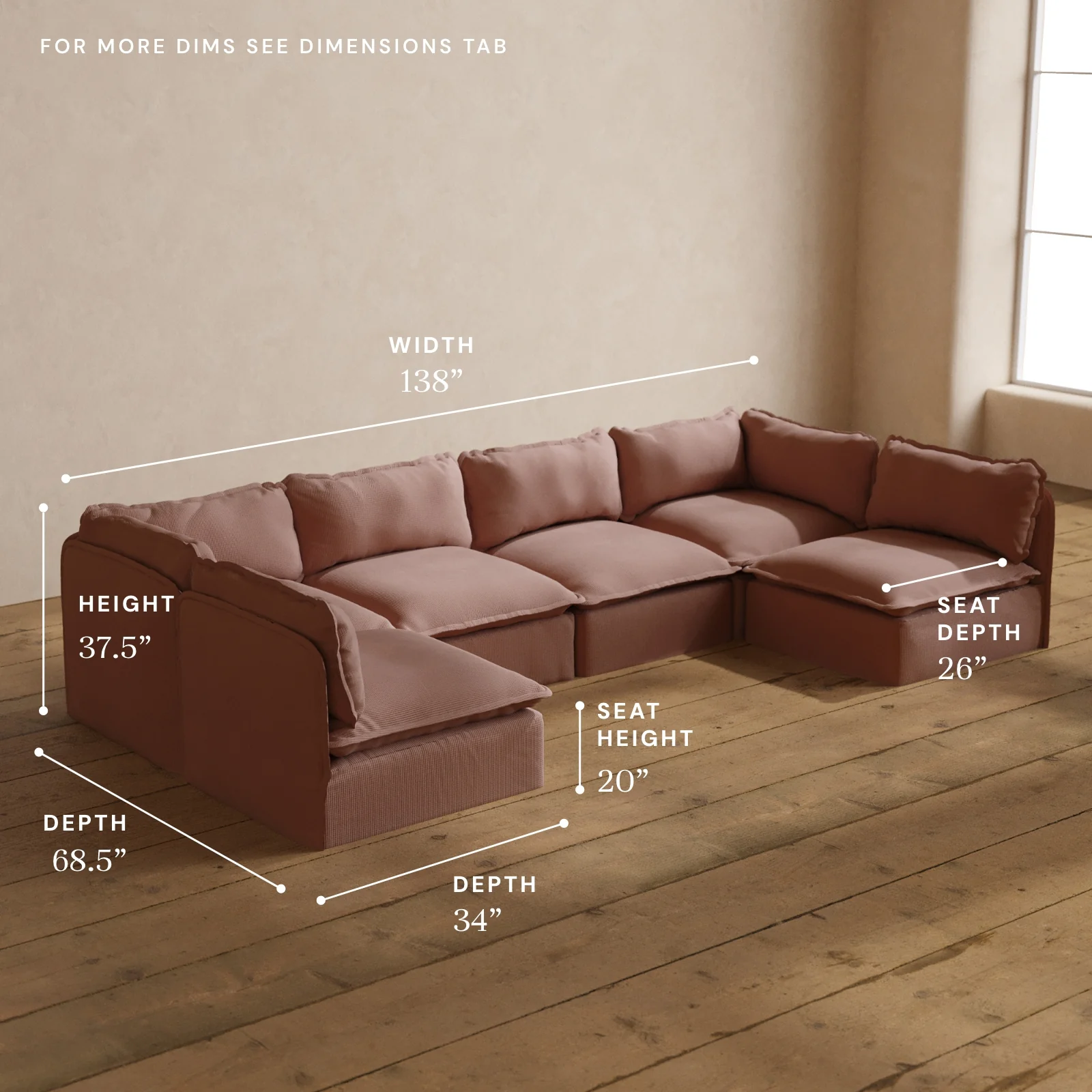 Modular Washable 6-Seater Open-Ends U-Sectional in Sakura | Memorix+ Seat | Contour Pillow - Image 5