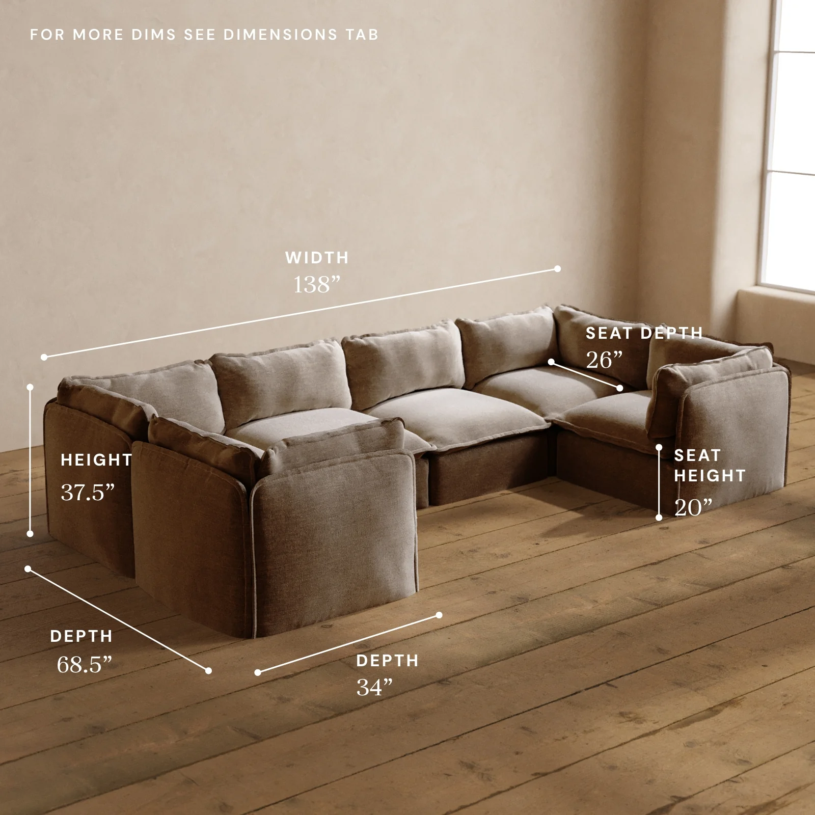 Modular Washable 6-Seater U-Sectional in Mist | Memorix+ Seat | Contour Pillow - Image 5