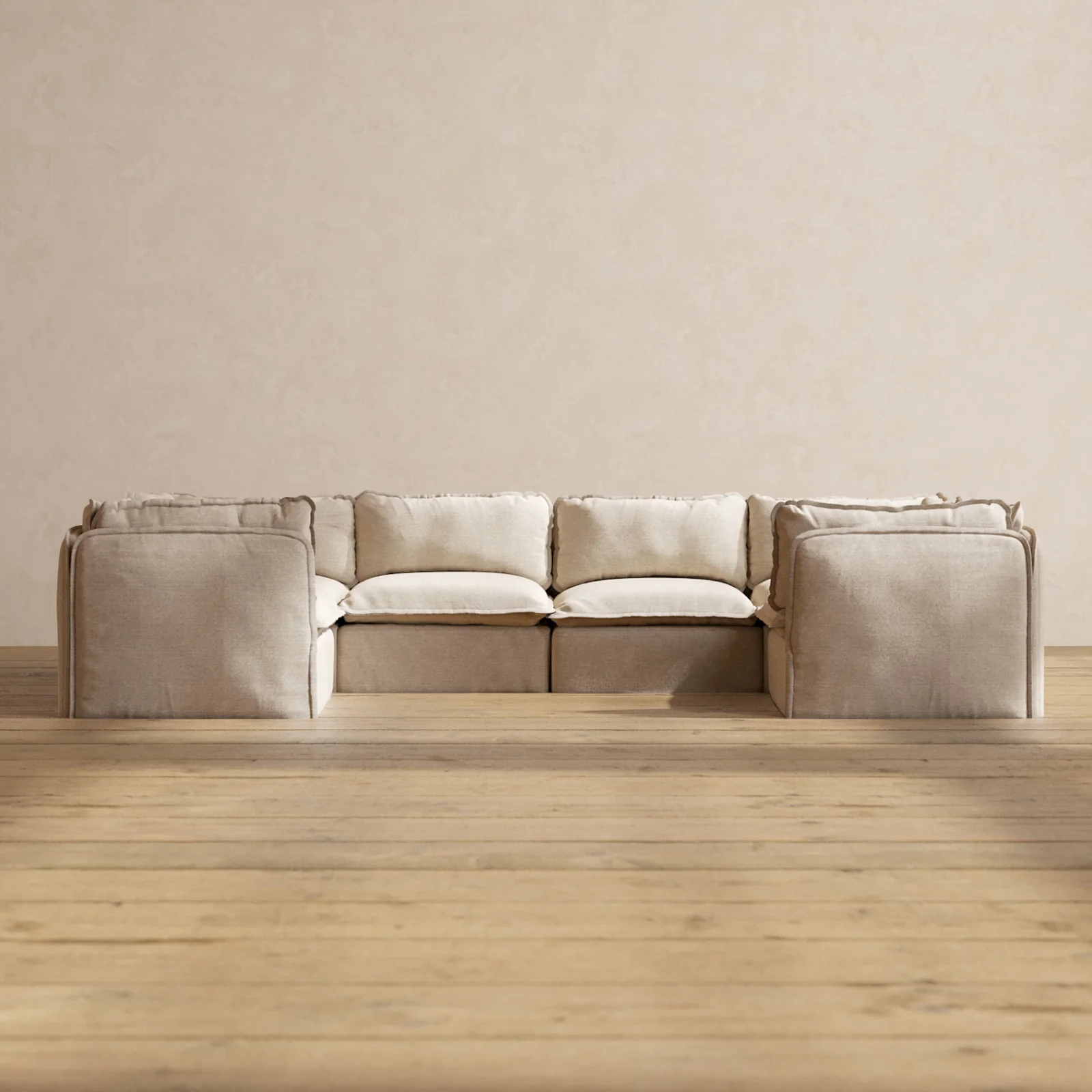 Modular Washable 6-Seater U-Sectional in Oat | Deluxe+ Seat | Cloud Pillow