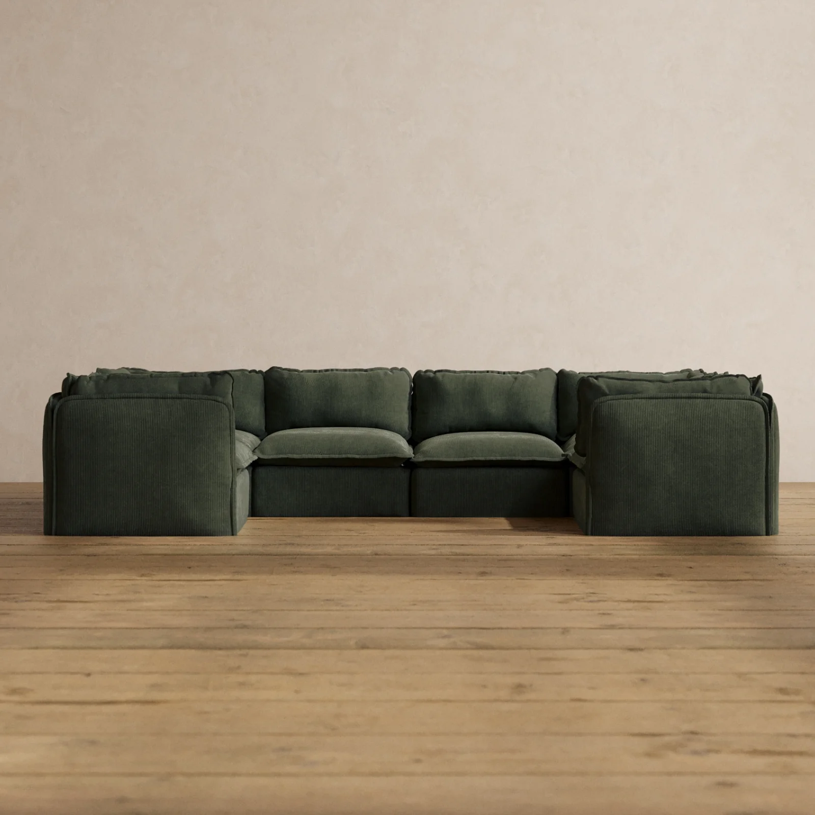 Modular Washable 6-Seater U-Sectional in Olivine | Deluxe+ Seat | Cloud Pillow