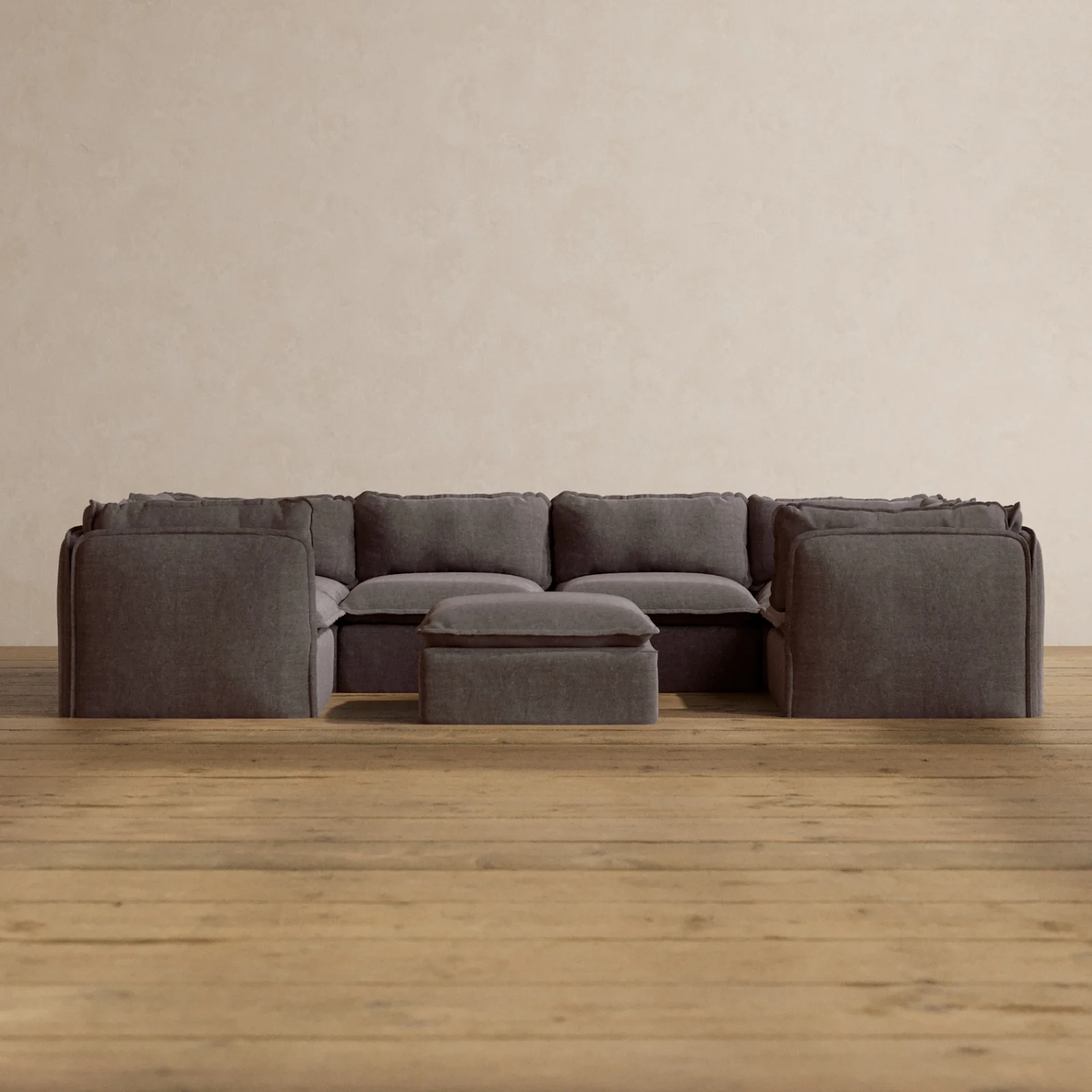 Modular Washable 6-Seater U-Sectional + Ottoman in Caviar | Memorix+ Seat | Contour Pillow