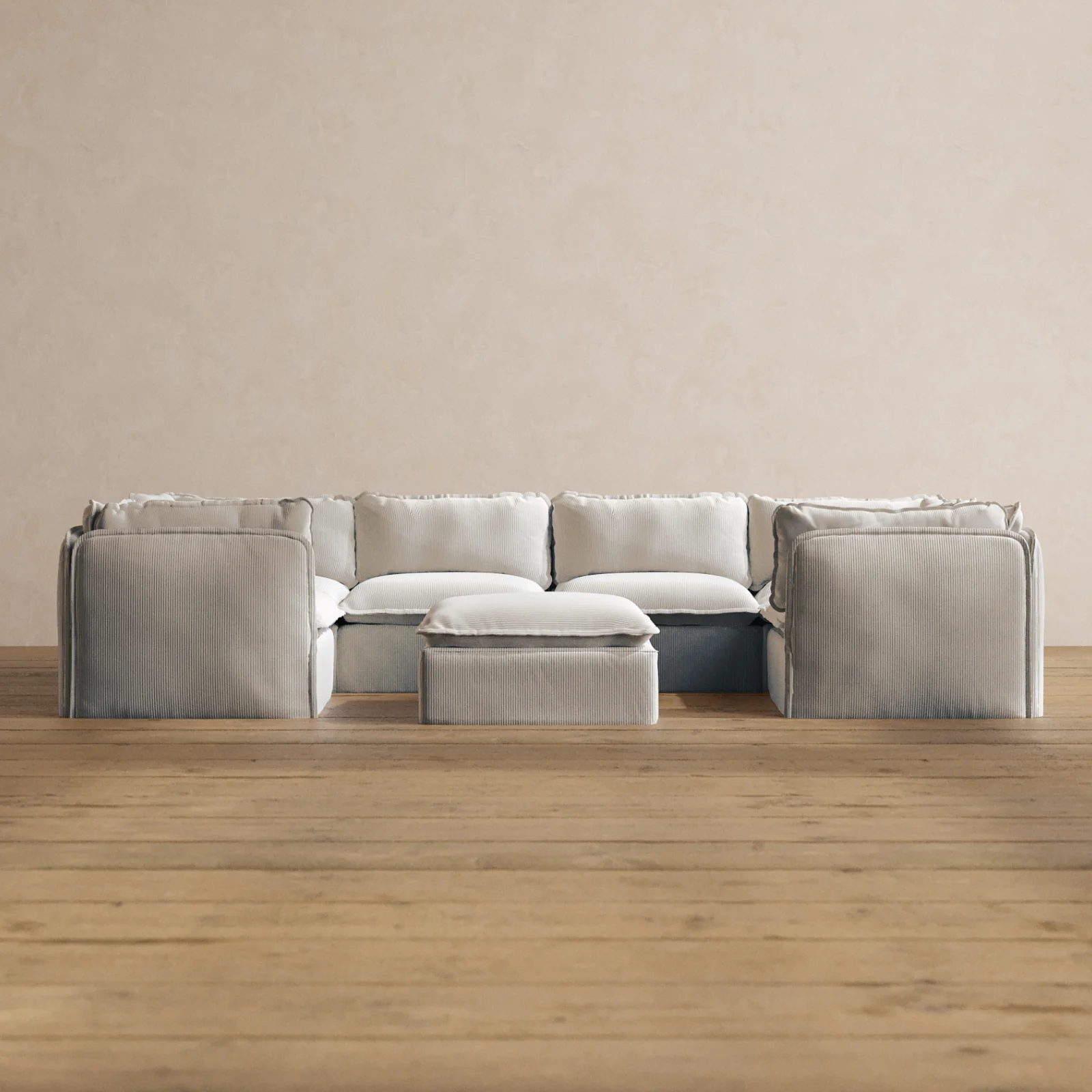 Modular Washable 6-Seater U-Sectional + Ottoman in Milk | Deluxe+ Seat | Cloud Pillow