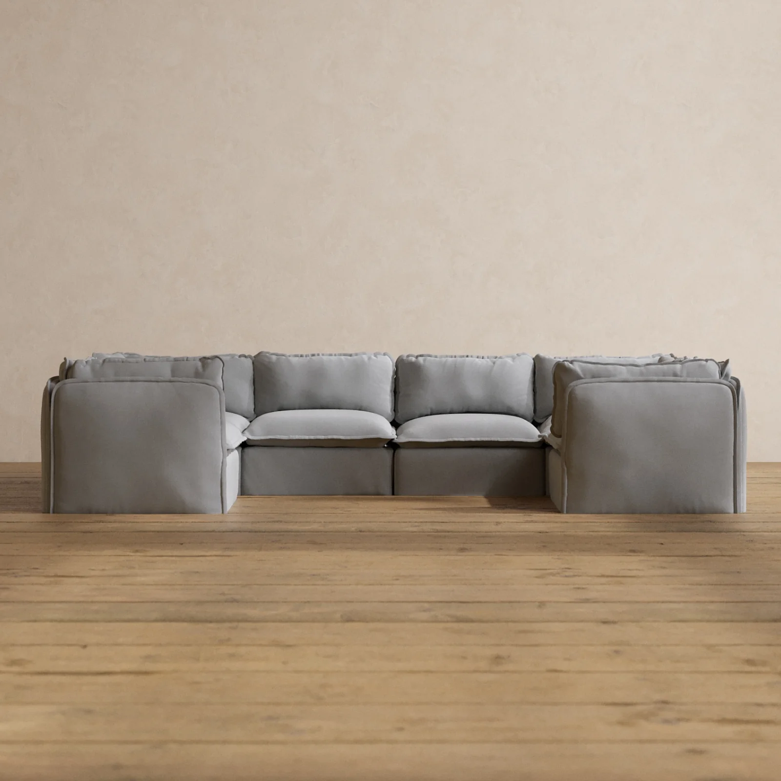 Modular Washable 6-Seater U-Sectional in Pumice | Deluxe+ Seat | Cloud Pillow