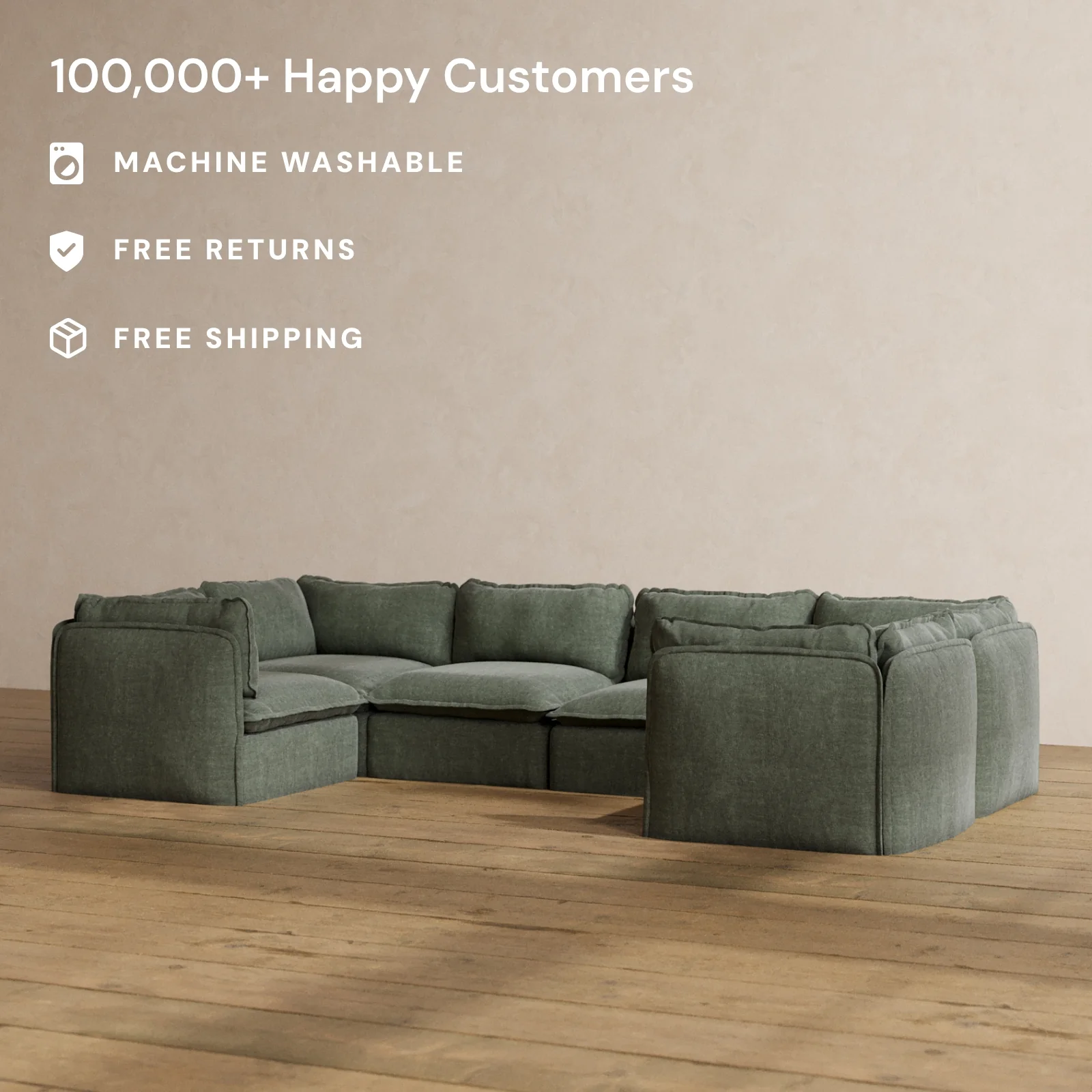Modular Washable 6-Seater U-Sectional in Willow | Memorix+ Seat | Contour Pillow - Image 2