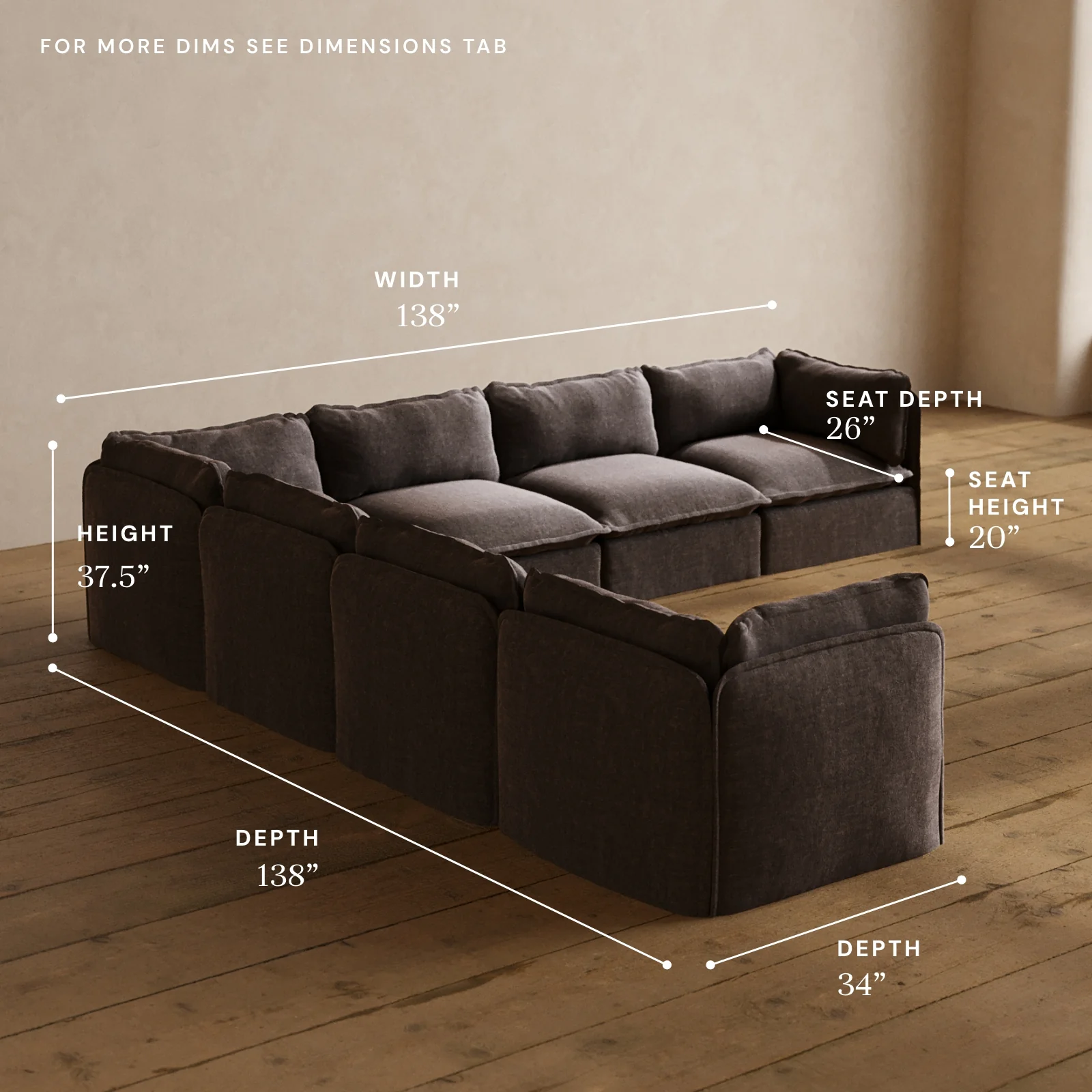Modular Washable 7-Seater Corner Sectional in Caviar | Memorix+ Seat | Contour Pillow - Image 5