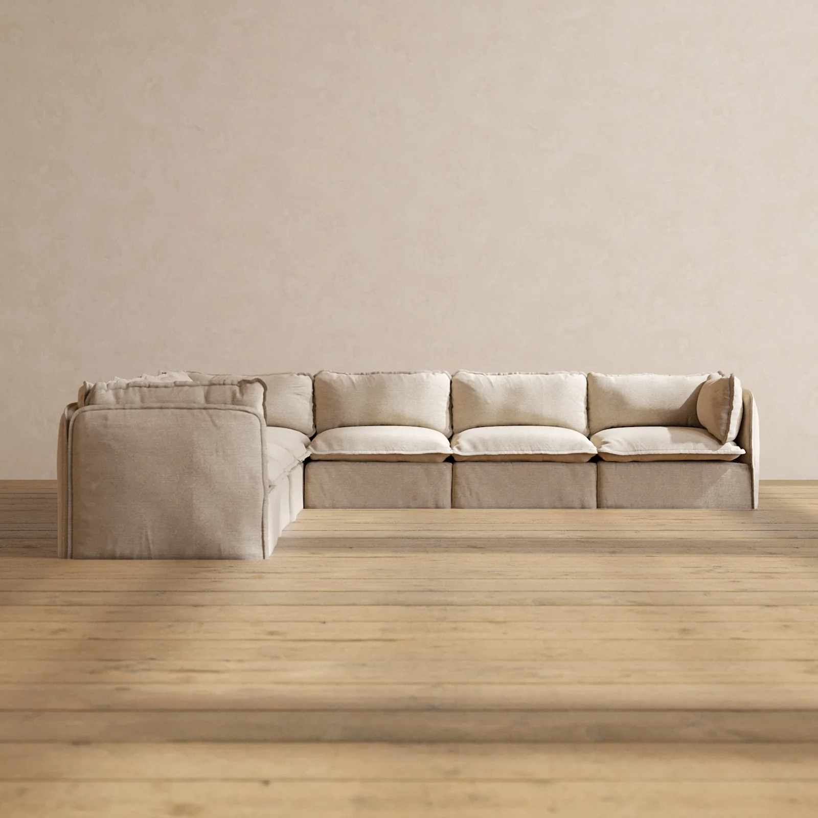 Modular Washable 7-Seater Corner Sectional in Oat | Memorix+ Seat | Contour Pillow