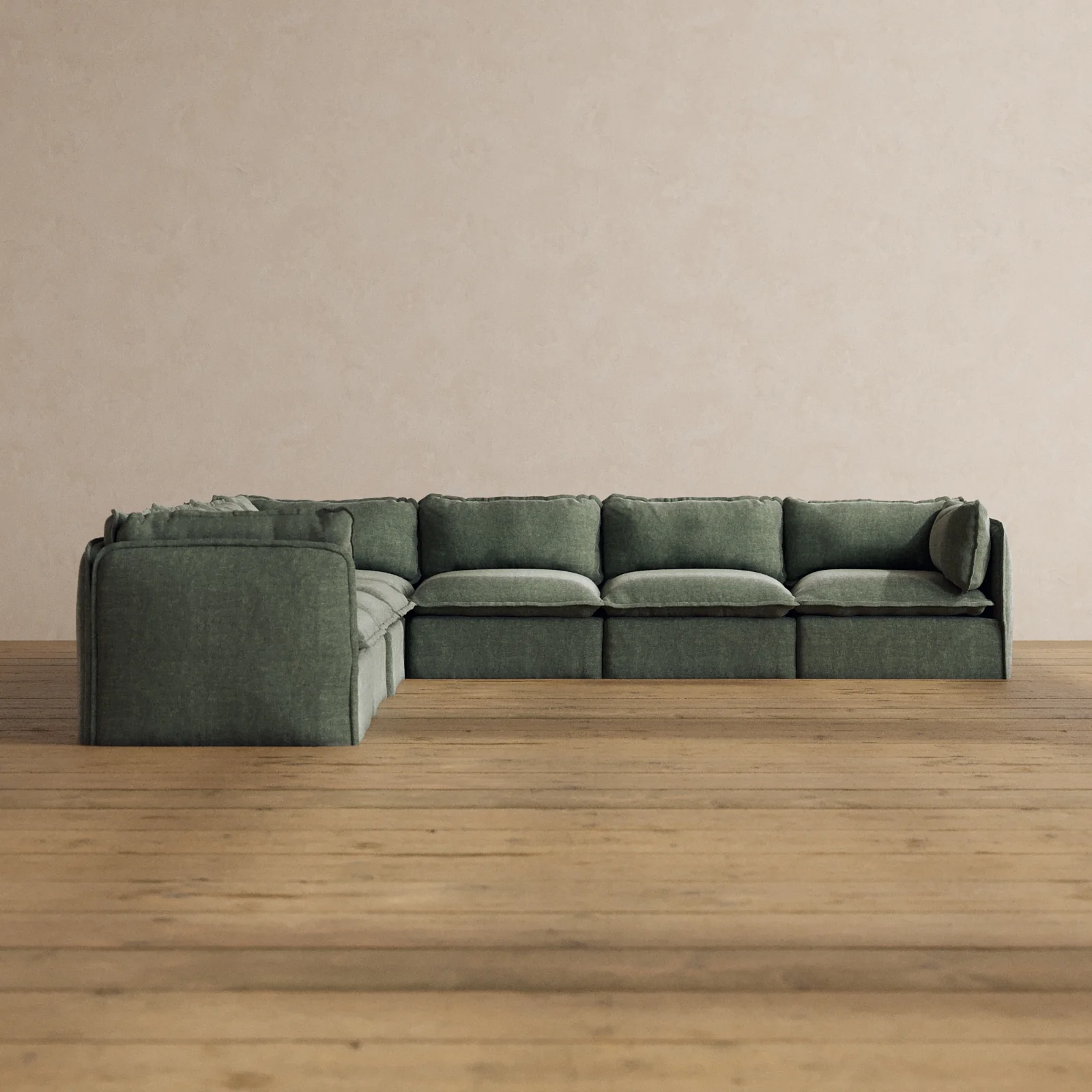Modular Washable 7-Seater Corner Sectional in Willow | Memorix+ Seat | Contour Pillow