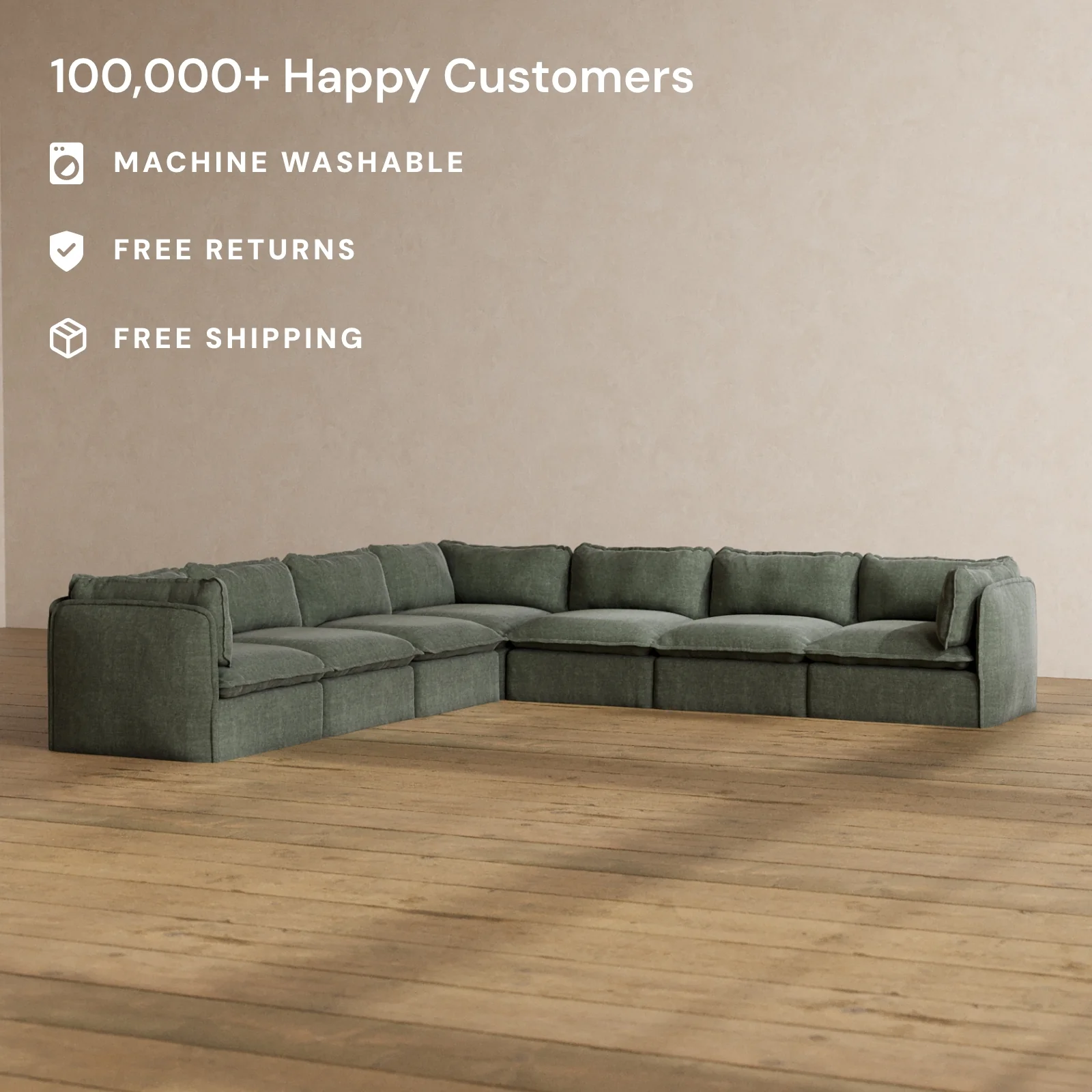 Modular Washable 7-Seater Corner Sectional in Willow | Memorix+ Seat | Contour Pillow - Image 2