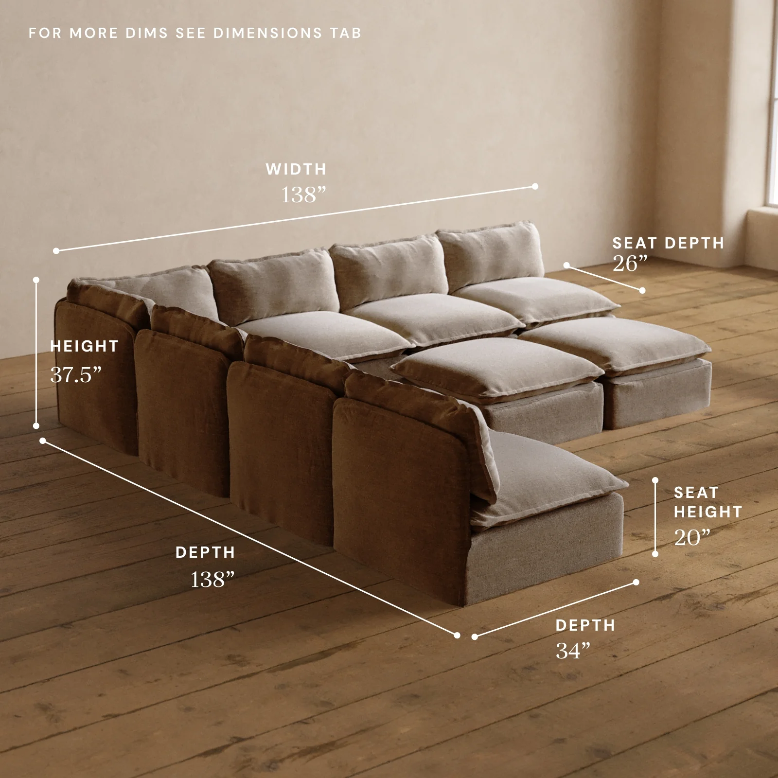 Modular Washable 7-Seater Open-Ends Corner Sectional + Bench Ottoman in Mist | Deluxe+ Seat | Cloud Pillow - Image 5