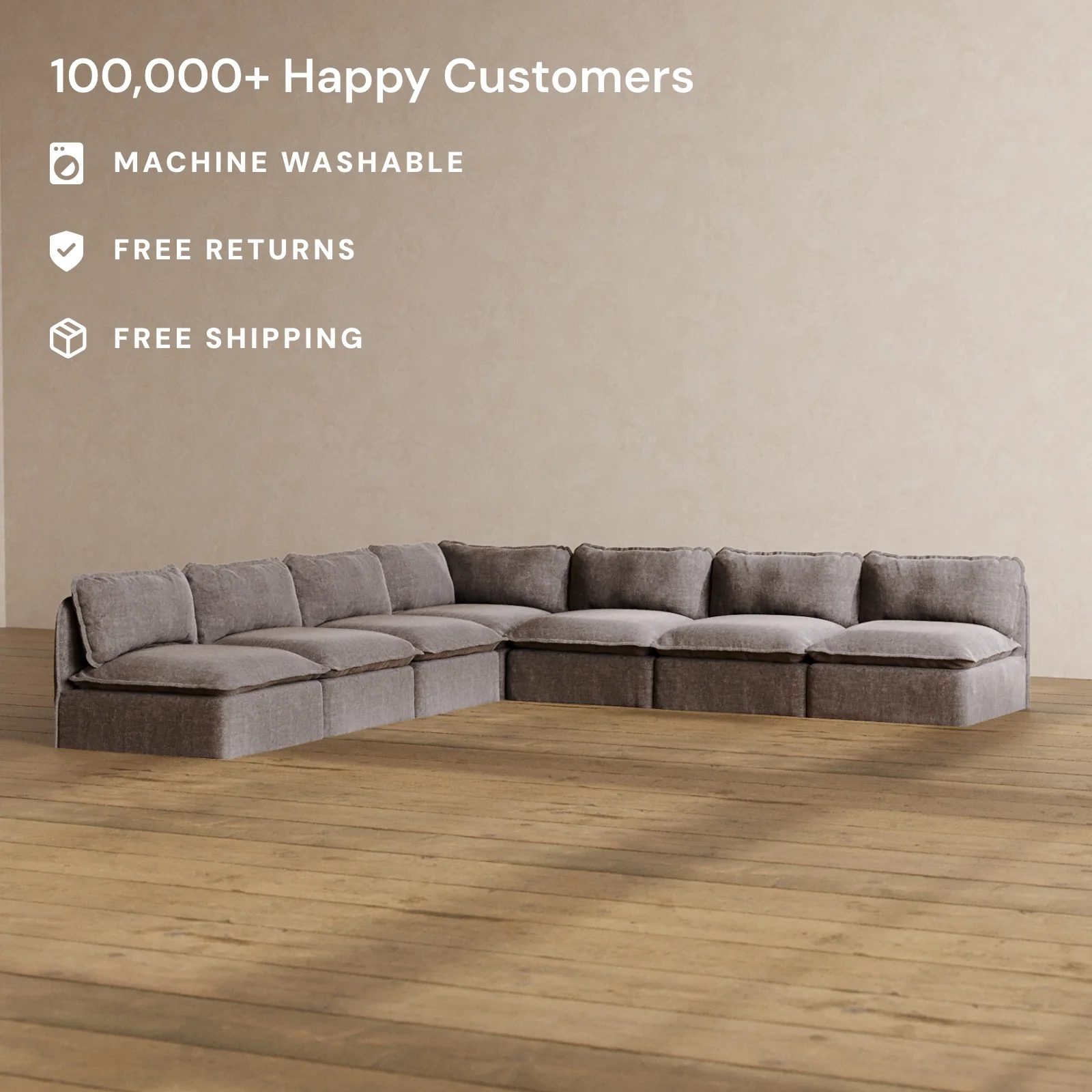 Modular Washable 7-Seater Open-Ends Corner Sectional in Caviar | Memorix+ Seat | Contour Pillow - Image 2