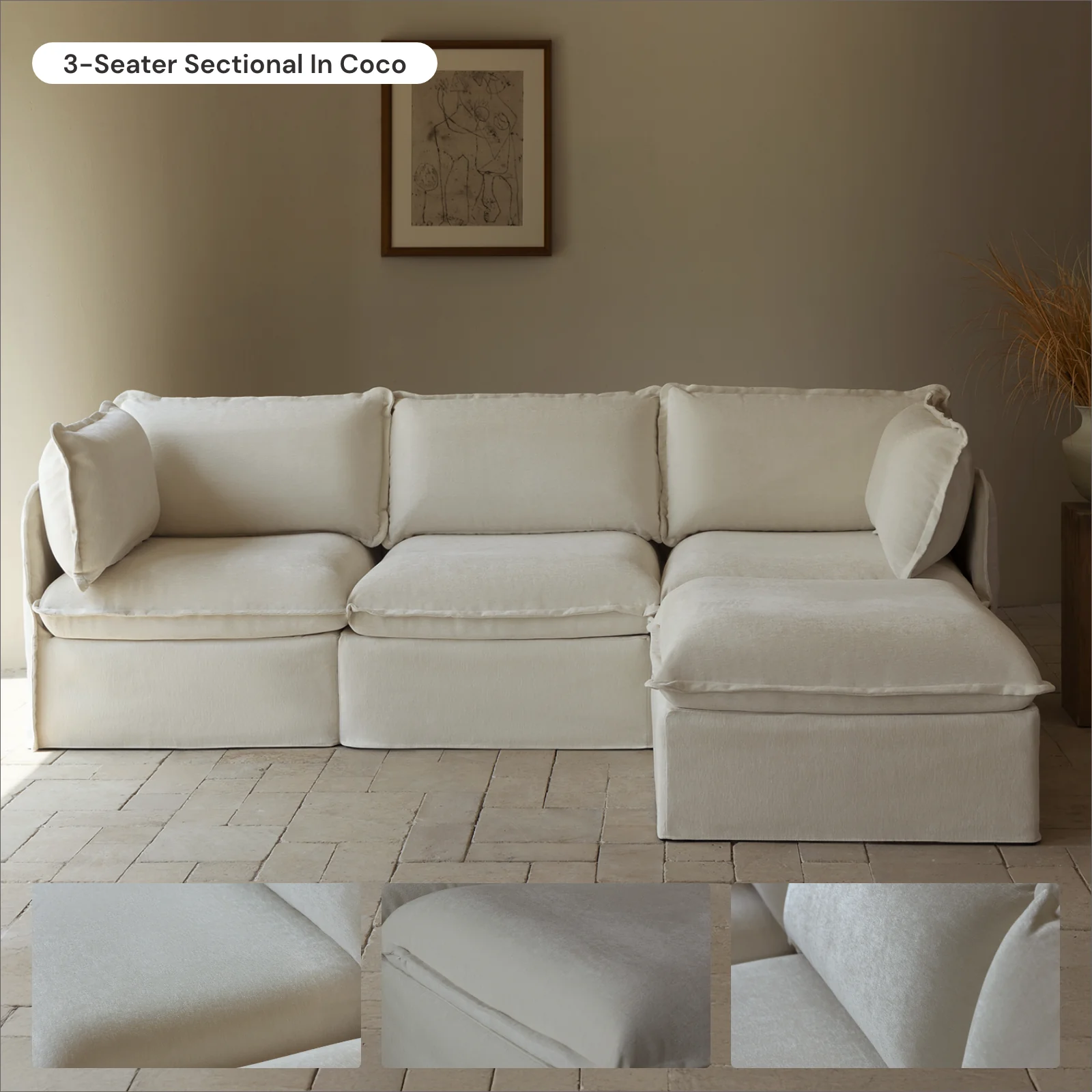 Modular Washable 7-Seater Open-Ends Corner Sectional in Coco | Deluxe+ Seat | Cloud Pillow - Image 7
