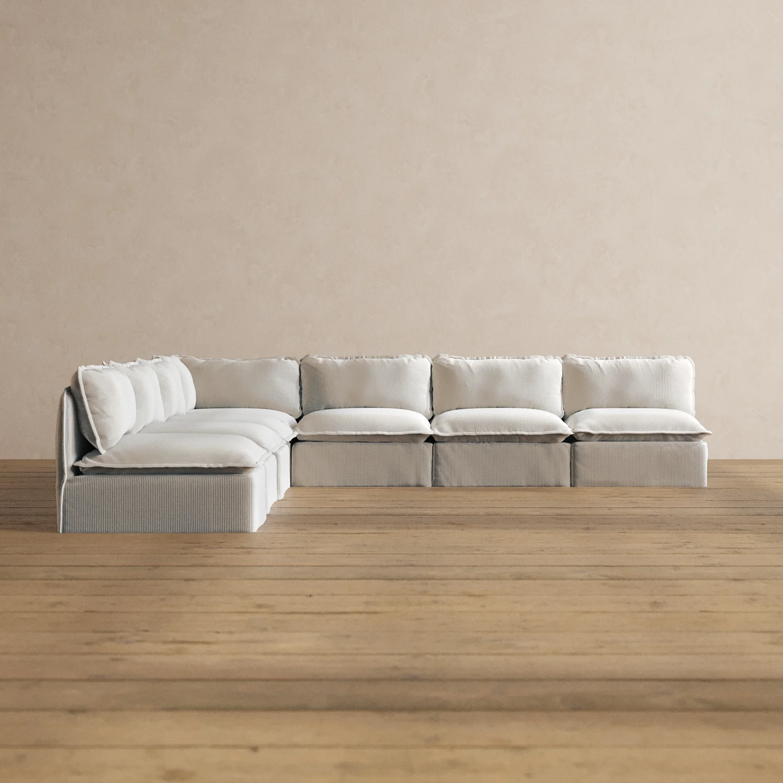 Modular Washable 7-Seater Open-Ends Corner Sectional in Milk | Memorix+ Seat | Contour Pillow