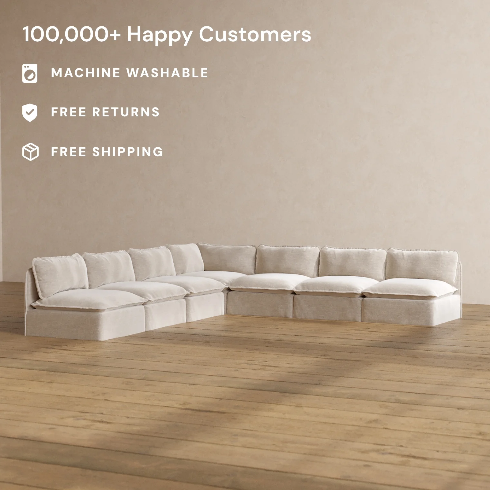 Modular Washable 7-Seater Open-Ends Corner Sectional in Mist | Deluxe+ Seat | Cloud Pillow - Image 2