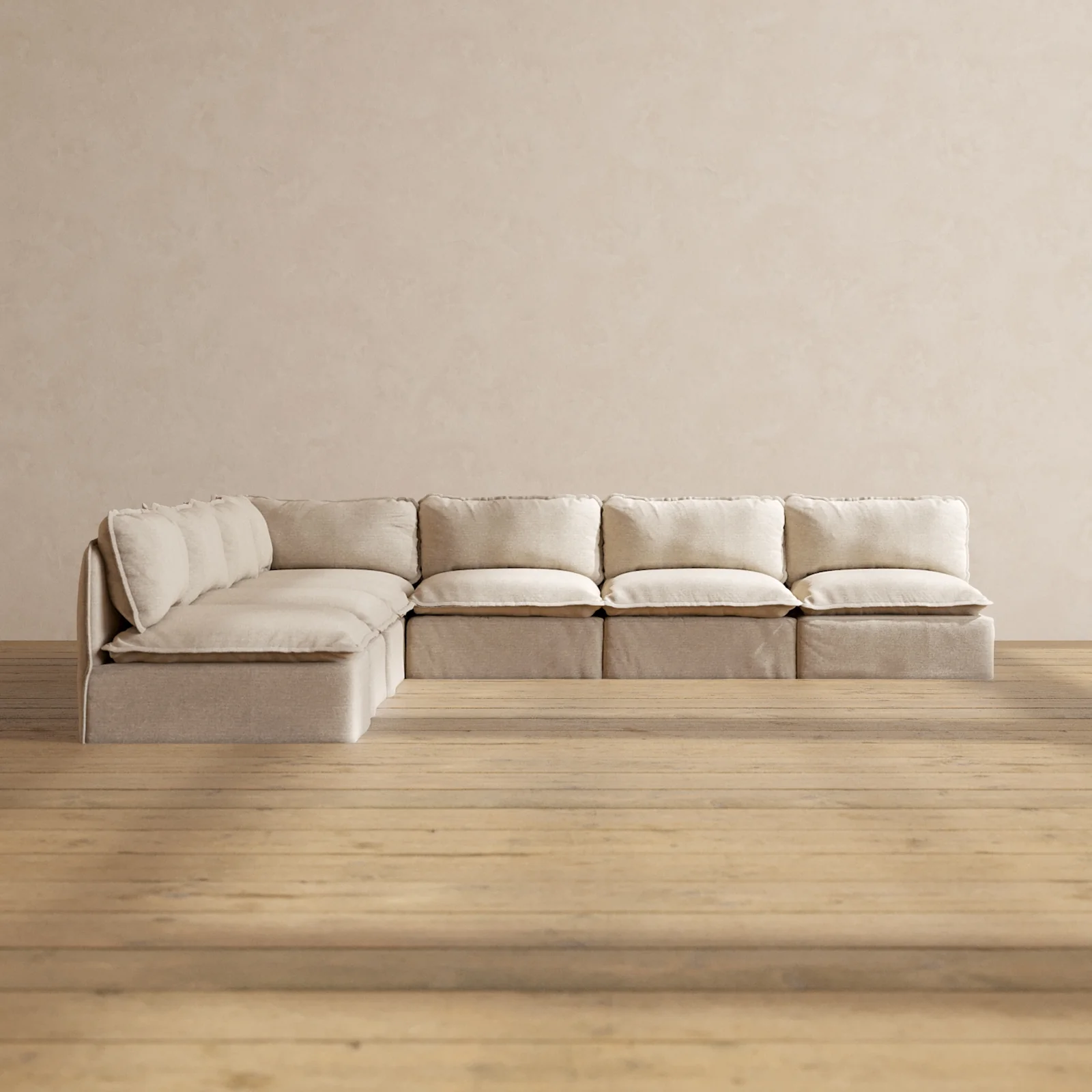 Modular Washable 7-Seater Open-Ends Corner Sectional in Oat | Deluxe+ Seat | Cloud Pillow