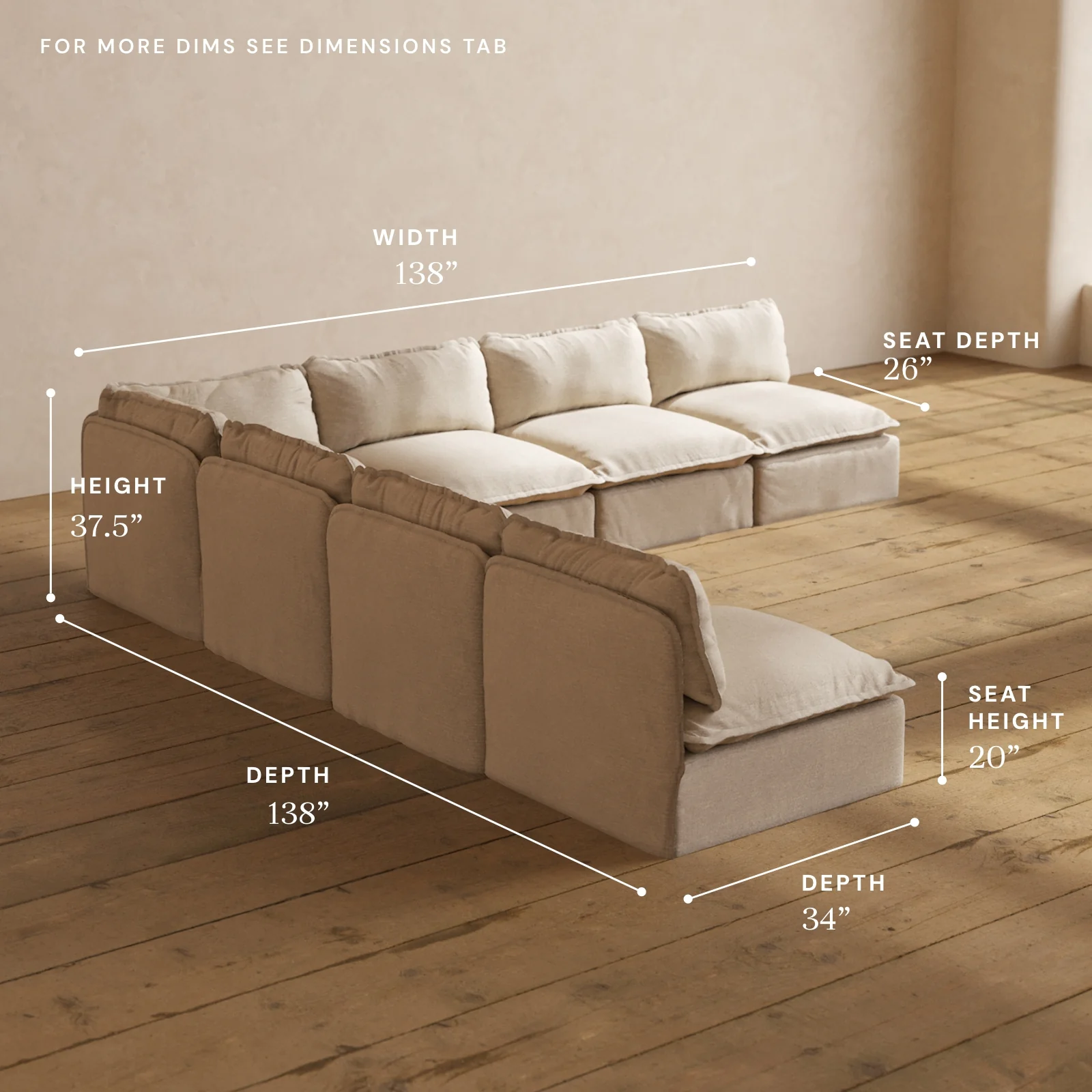 Modular Washable 7-Seater Open-Ends Corner Sectional in Oat | Memorix+ Seat | Contour Pillow - Image 5