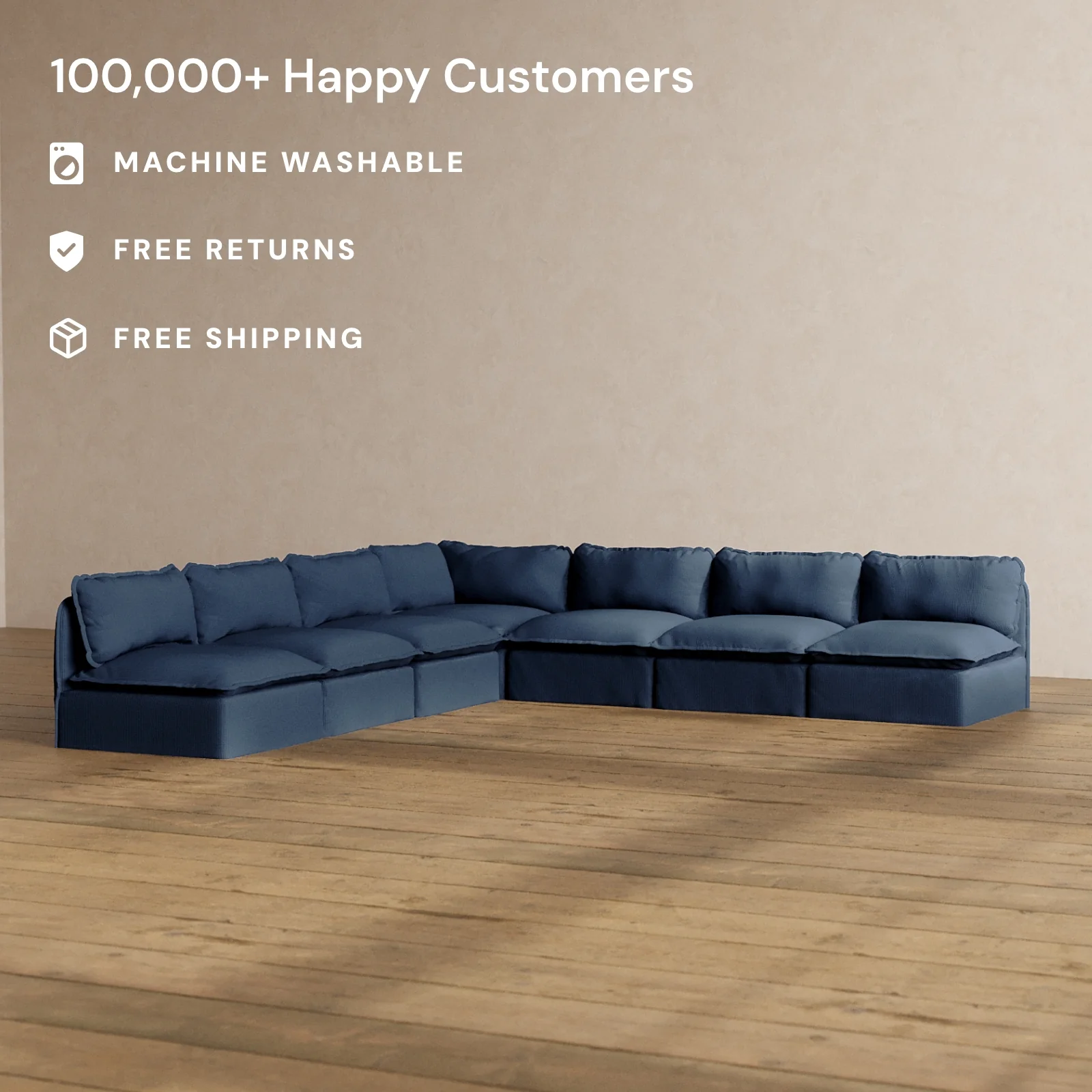 Modular Washable 7-Seater Open-Ends Corner Sectional in Sumi | Deluxe+ Seat | Cloud Pillow - Image 2