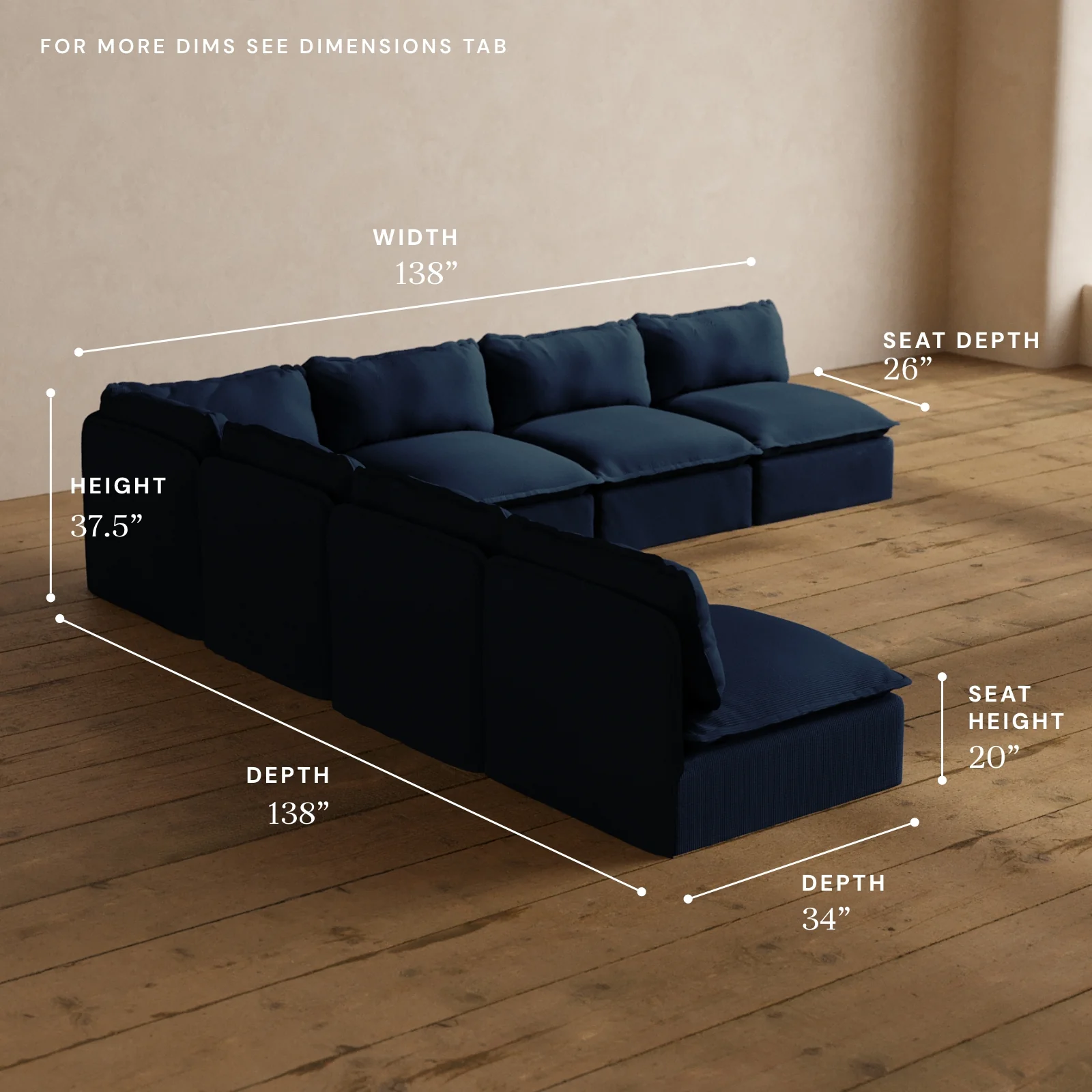 Modular Washable 7-Seater Open-Ends Corner Sectional in Sumi | Deluxe+ Seat | Cloud Pillow - Image 5