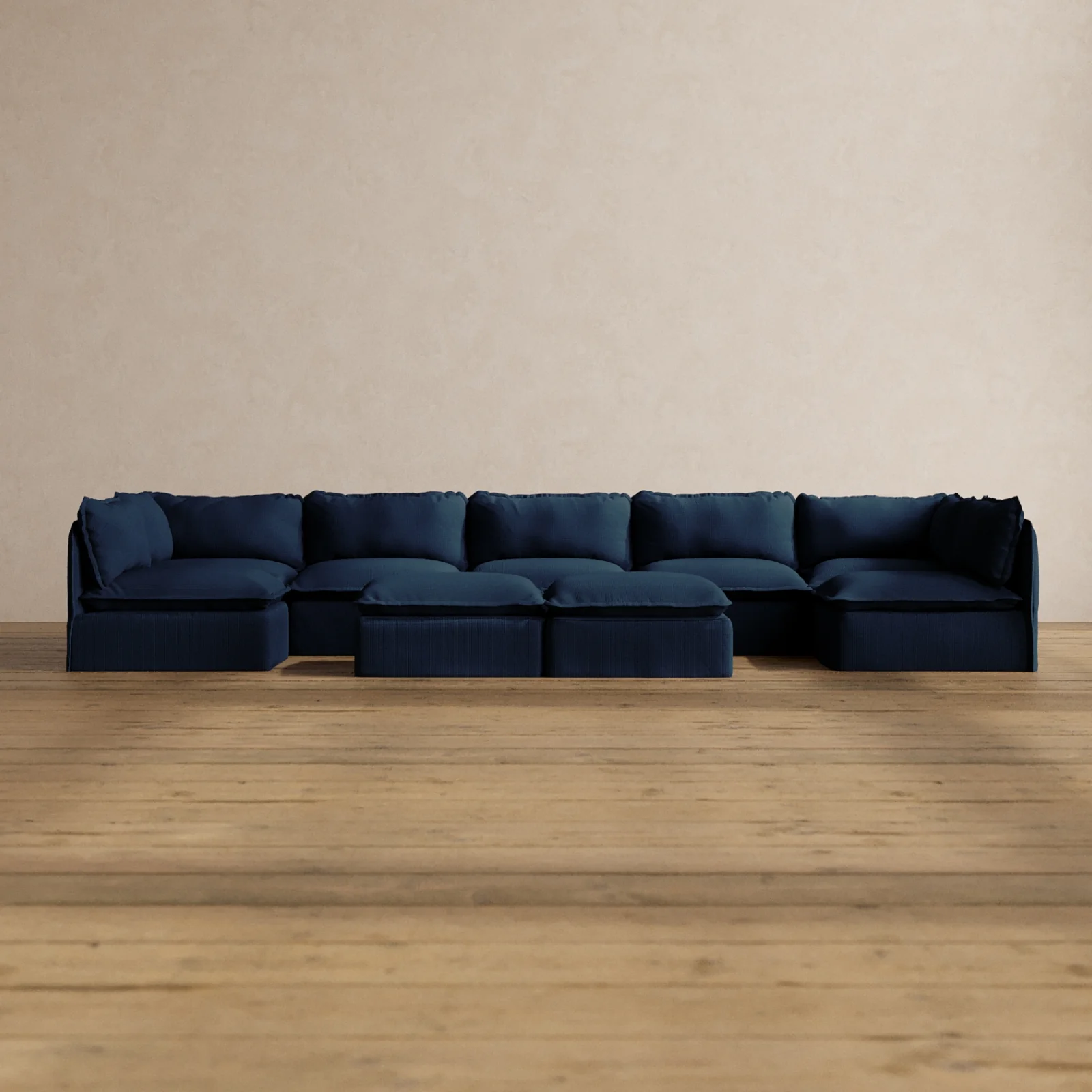 Modular Washable 7-Seater Open-Ends U-Sectional + Bench Ottoman in Sumi | Deluxe+ Seat | Cloud Pillow