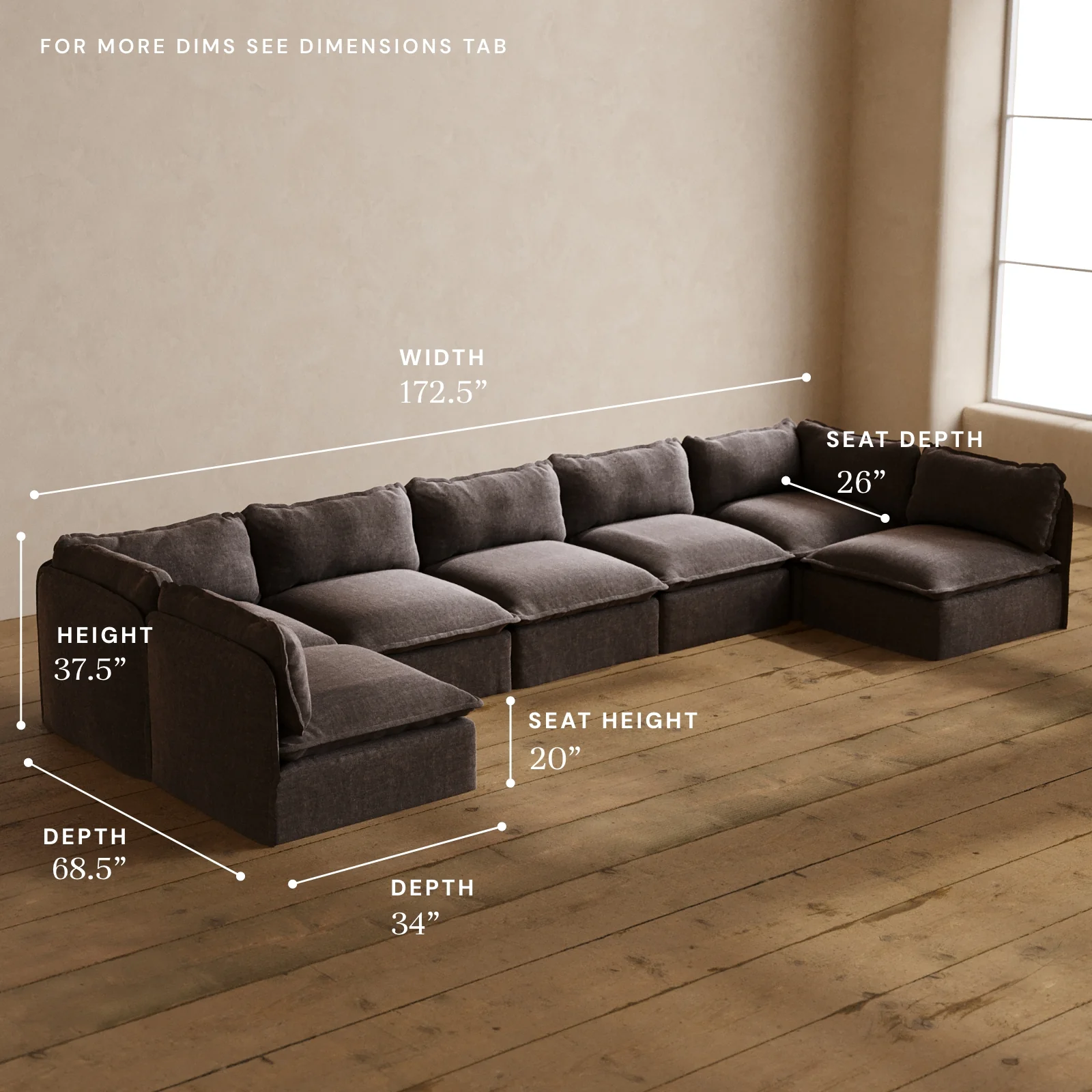 Modular Washable 7-Seater Open-Ends U-Sectional in Caviar | Memorix+ Seat | Contour Pillow - Image 5