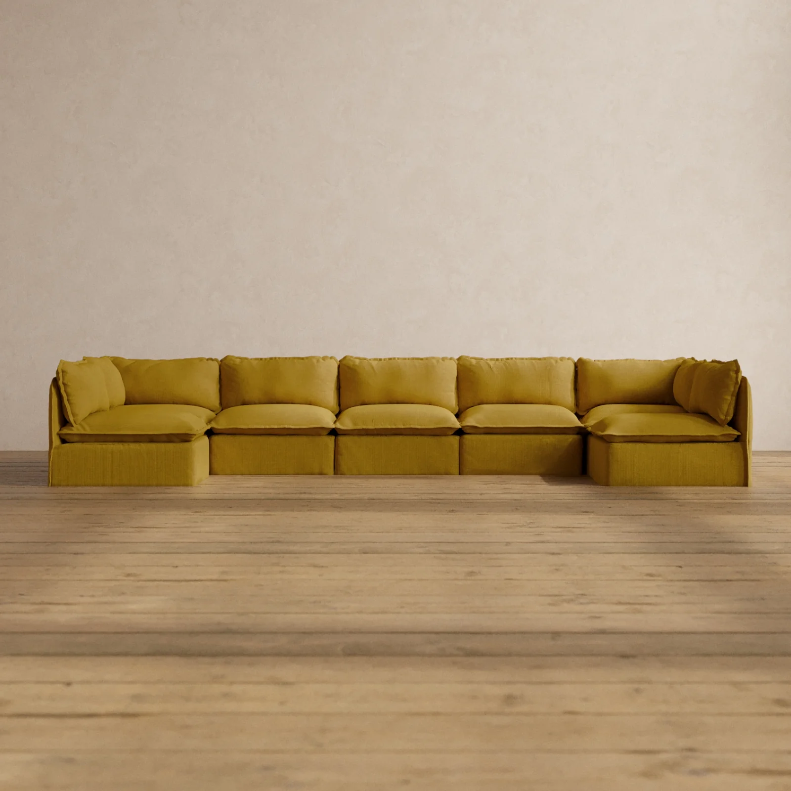Modular Washable 7-Seater Open-Ends U-Sectional in Kiiro | Memorix+ Seat | Contour Pillow