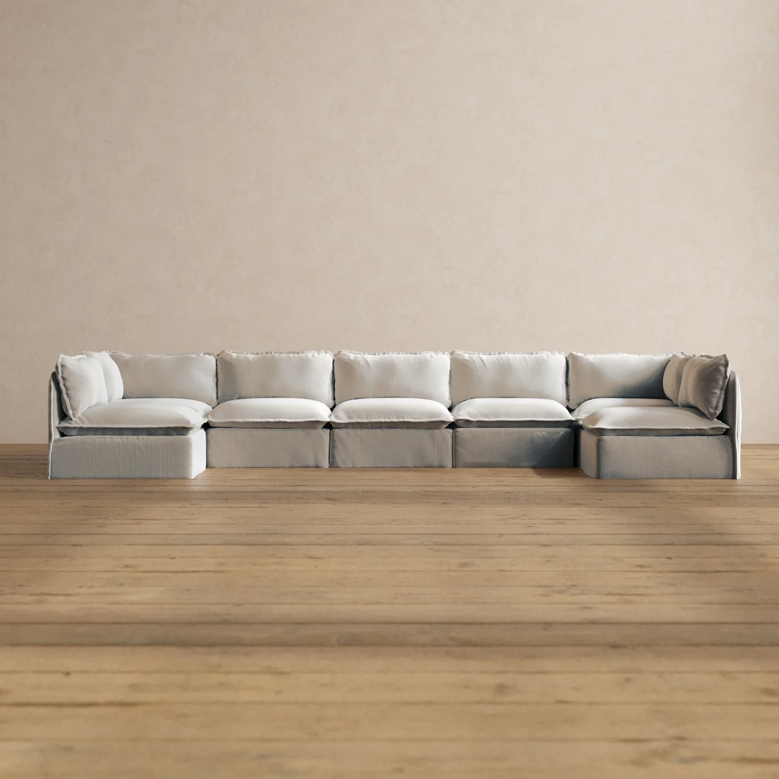 Modular Washable 7-Seater Open-Ends U-Sectional in Milk | Memorix+ Seat | Contour Pillow