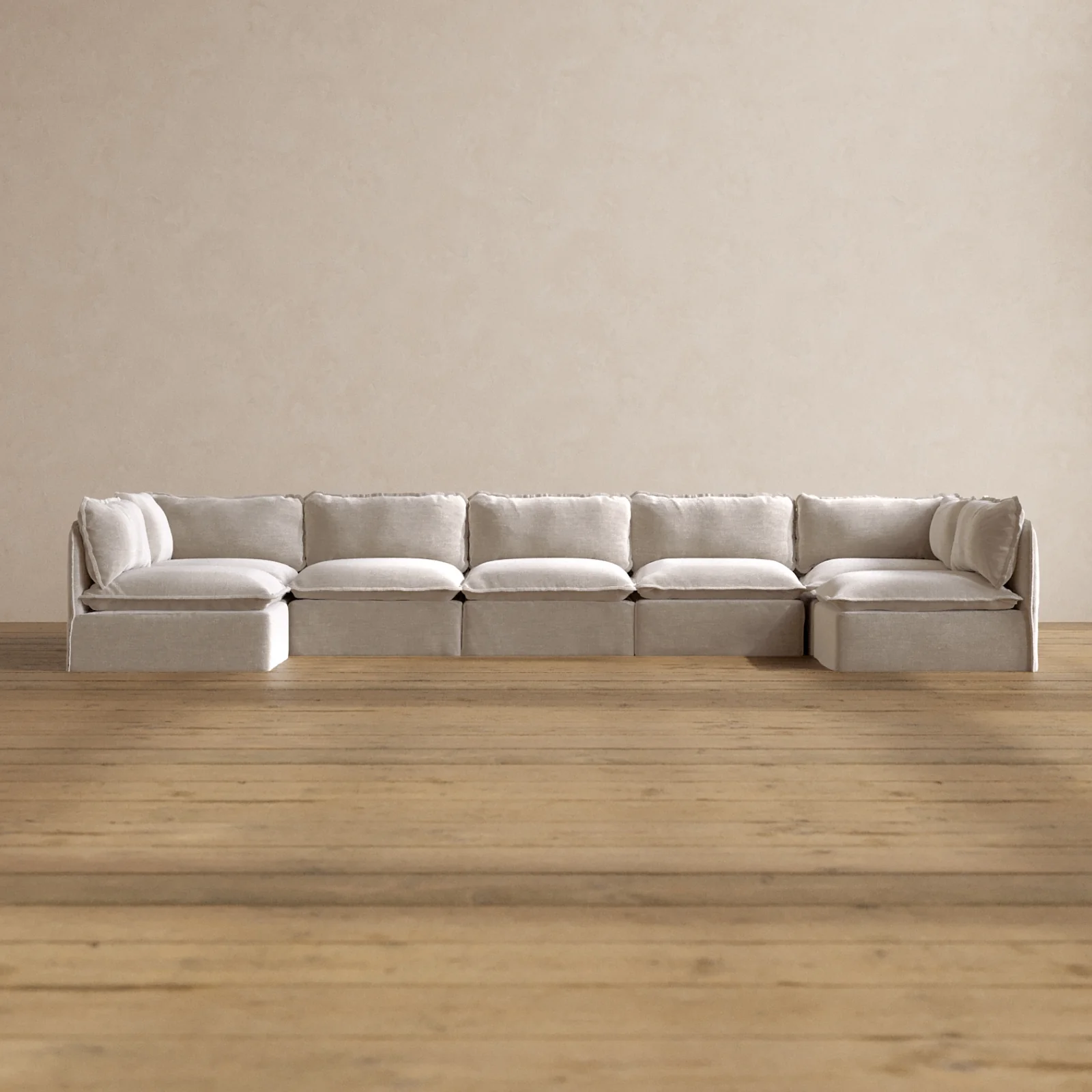 Modular Washable 7-Seater Open-Ends U-Sectional in Mist | Deluxe+ Seat | Cloud Pillow