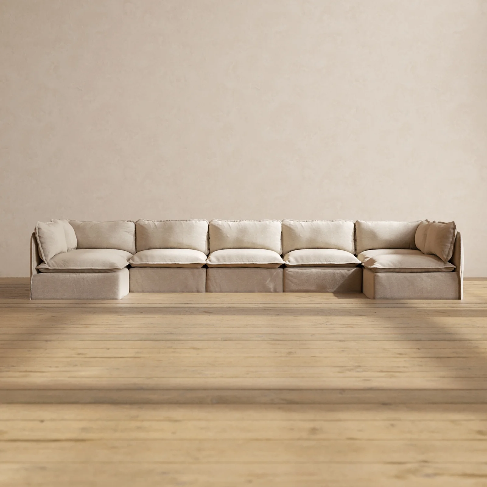 Modular Washable 7-Seater Open-Ends U-Sectional in Oat | Memorix+ Seat | Contour Pillow